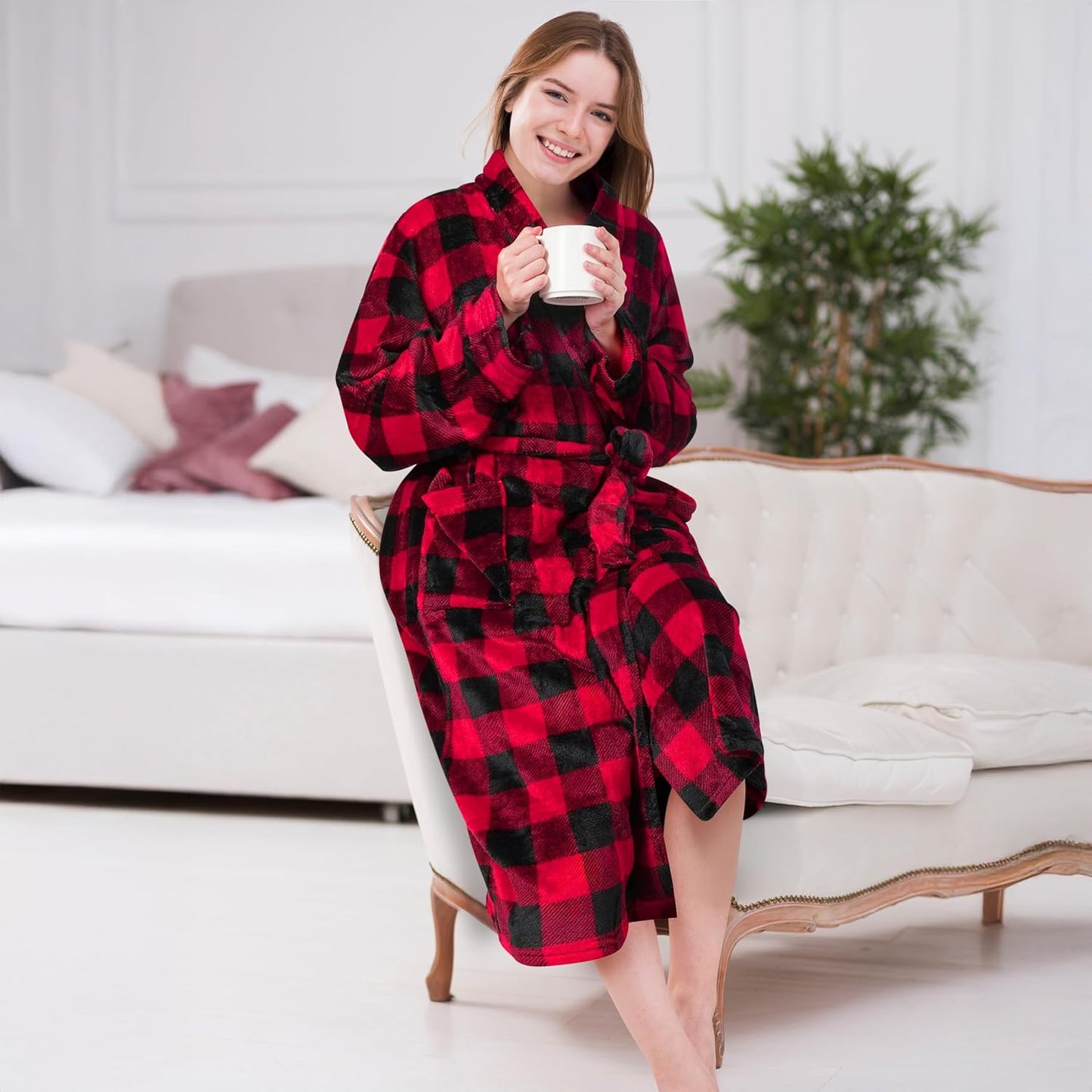 PAVILIA Womens Robe Fleece Plush Soft, Fluffy Fuzzy Cozy Warm Lightweight Bathrobe, Shower Spa House Long Robe for Women