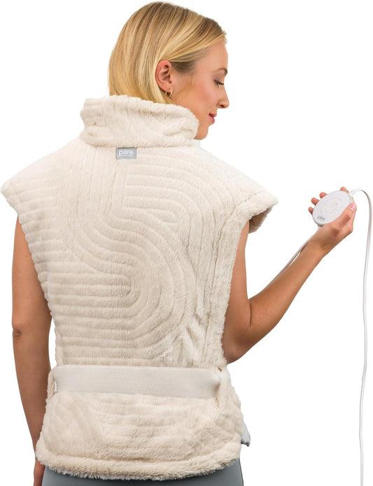 Pure Enrichment® PureRadiance™ Back & Neck Luxury Heating Pad for Pain Relief, Patented Design, Soft Faux Fur & Micromink, 6 Heat Settings, Machine Washable, Universal Fit, 31.5” x 24” (Golden Sands)