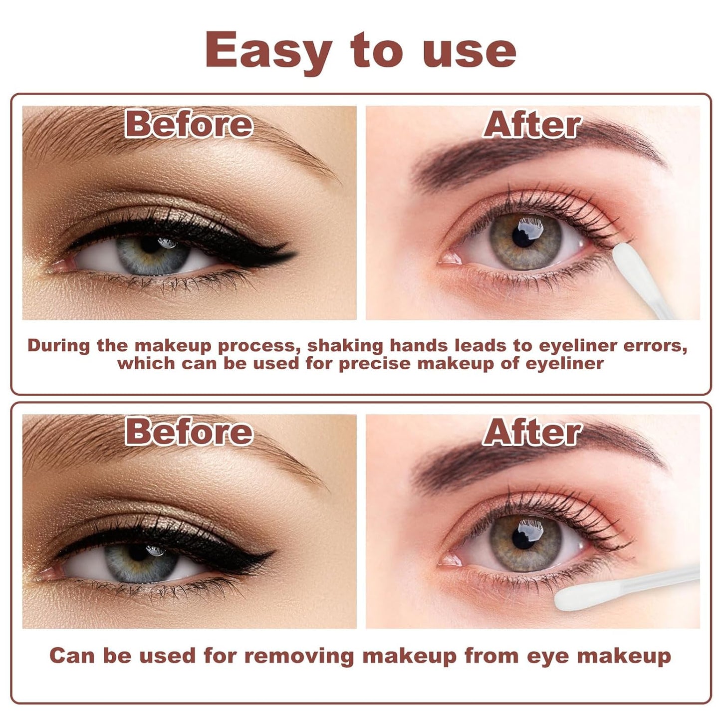 Cotton Swabs,Cotton Makeup Remover Swabs,Eye & Lip Sticks Remover,Liquid-Filled Makeup Remover Swabs Disposable Cotton Swabs for Eye/Lip/Eyebrow/Eyelash Makeup (Pack of 100)