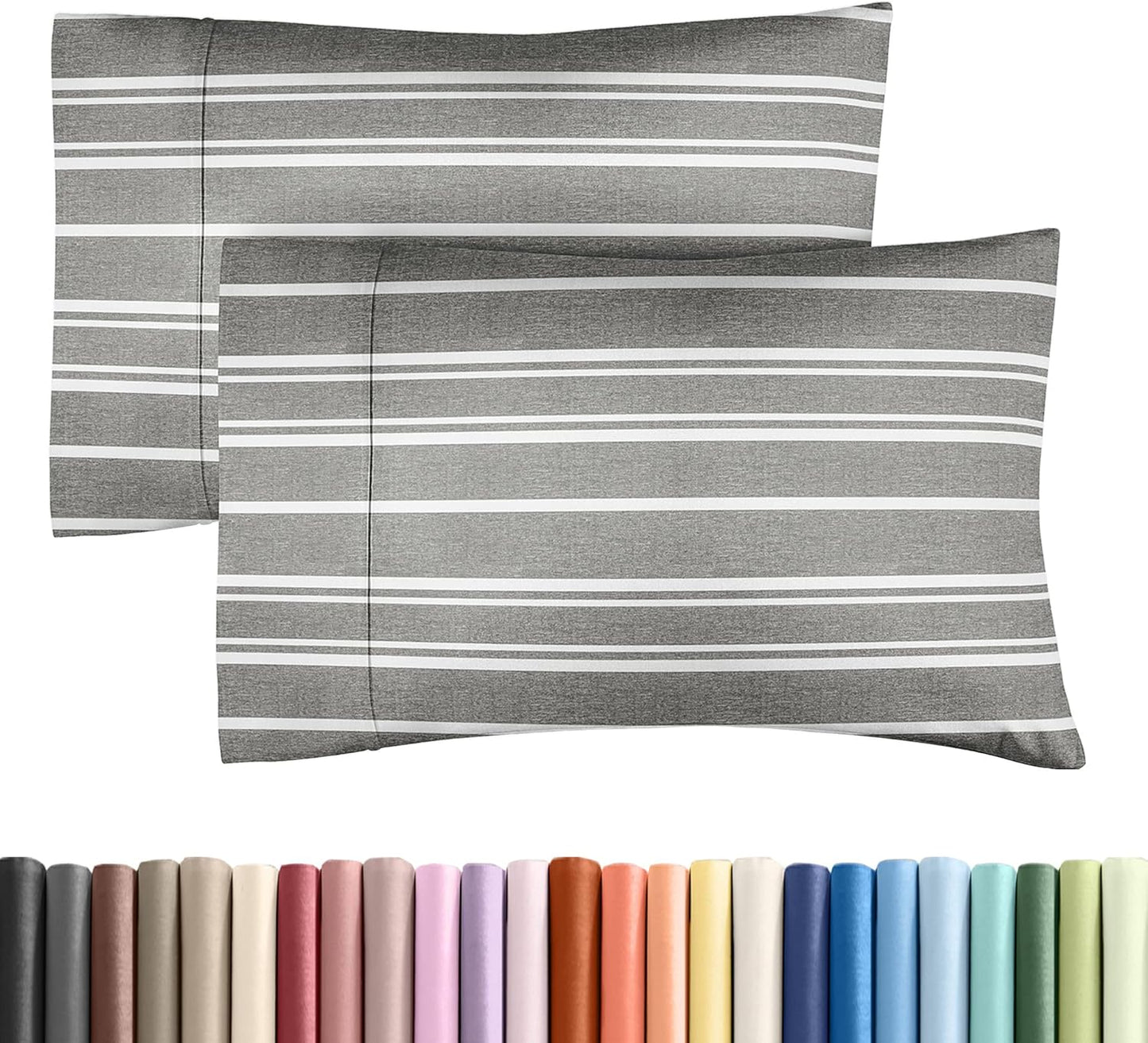 Queen Pillow Cases Set of 2 - Ultra Soft Hotel Quality Pillowcase Covers - Comfy, Cozy & Wrinkle Free - Shrinkage and Fade Resistant - Machine Washable Pillow Protectors - 2 Piece Set - Grey Stripes 3