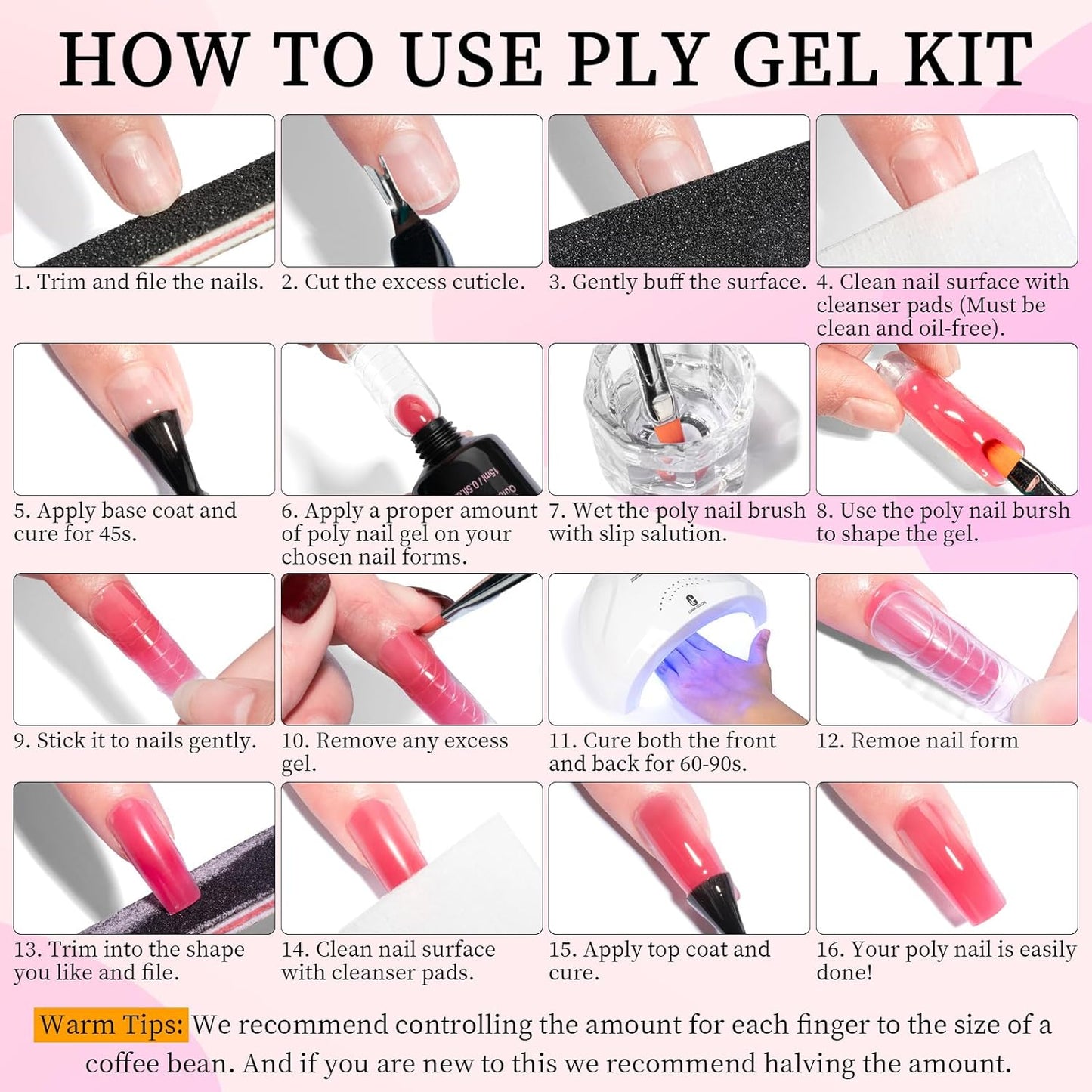 Clara Colors Poly Gel Nail Kit, 12 Colors Clear Jelly Nude Pink Poly Extension Gel Nail Kit All In One Polygel Nail Kit Starter Kit with Slip Solution and Tools for Nail Art DIY with Everything