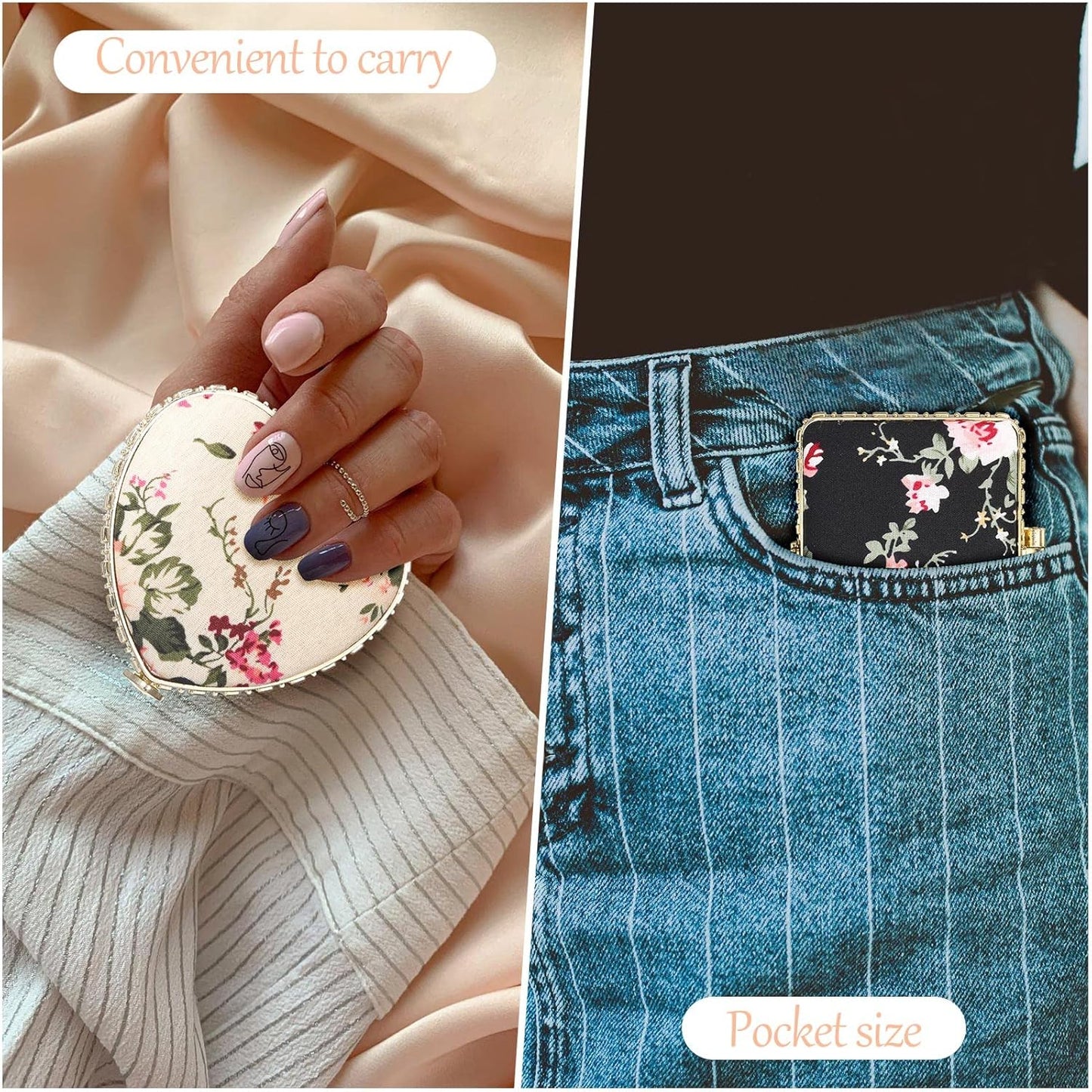 Blulu 16 Pcs Compact Mirrors for Purse Bulk Small Flower Pocket Mirror Vintage Portable Floral Folding Tea Party Favors Return Gifts for Women Christmas Birthday Wedding Makeup Travel(Gold Edge)