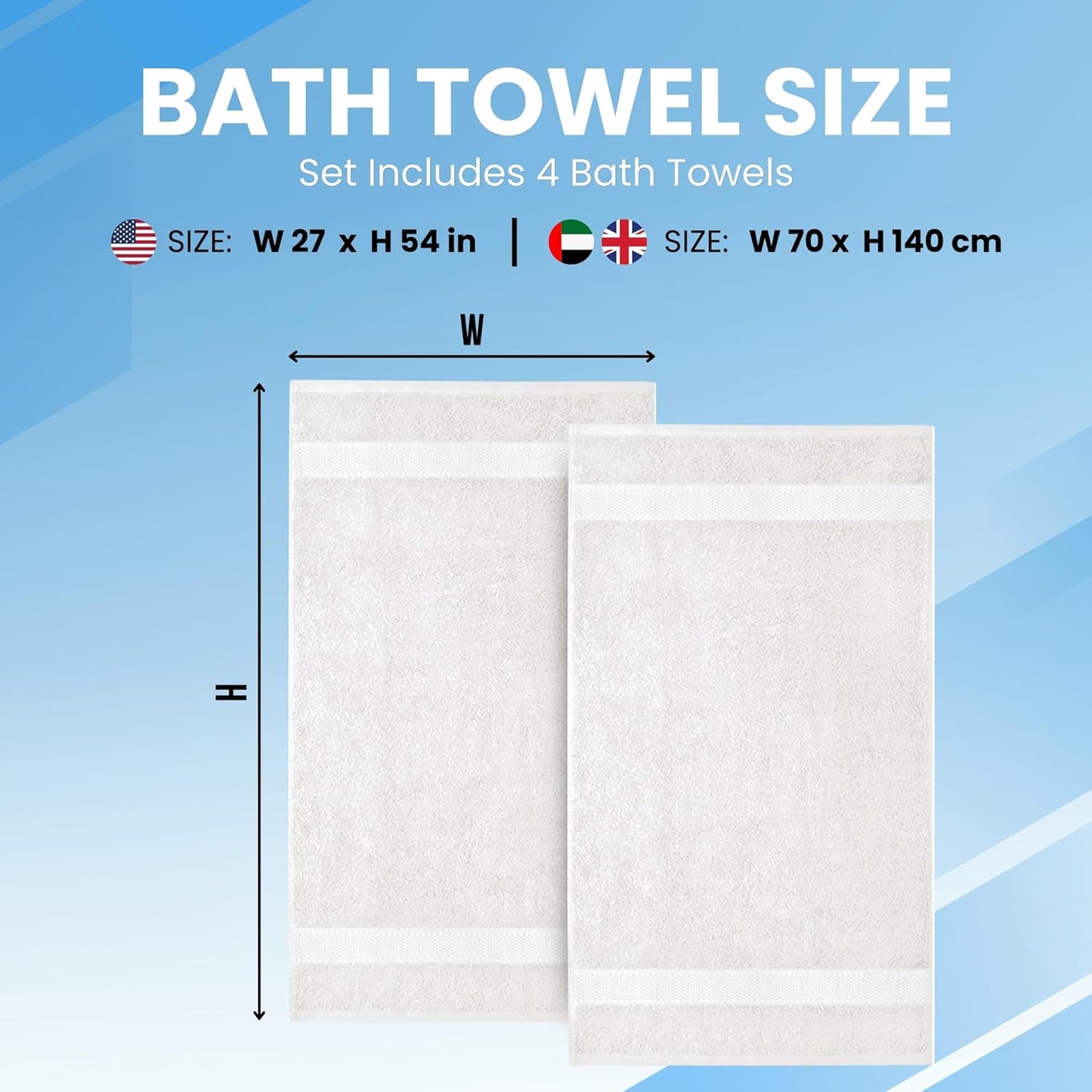 Infinitee Xclusives Luxury 100% Ring-Spun Cotton White Bath Towels Set of 4 (27x54 inches) – Soft, Absorbent & Quick-Drying Towels for Bathroom, Gym, Spa & Hotel Use (Brilliant White, Bath Towels)