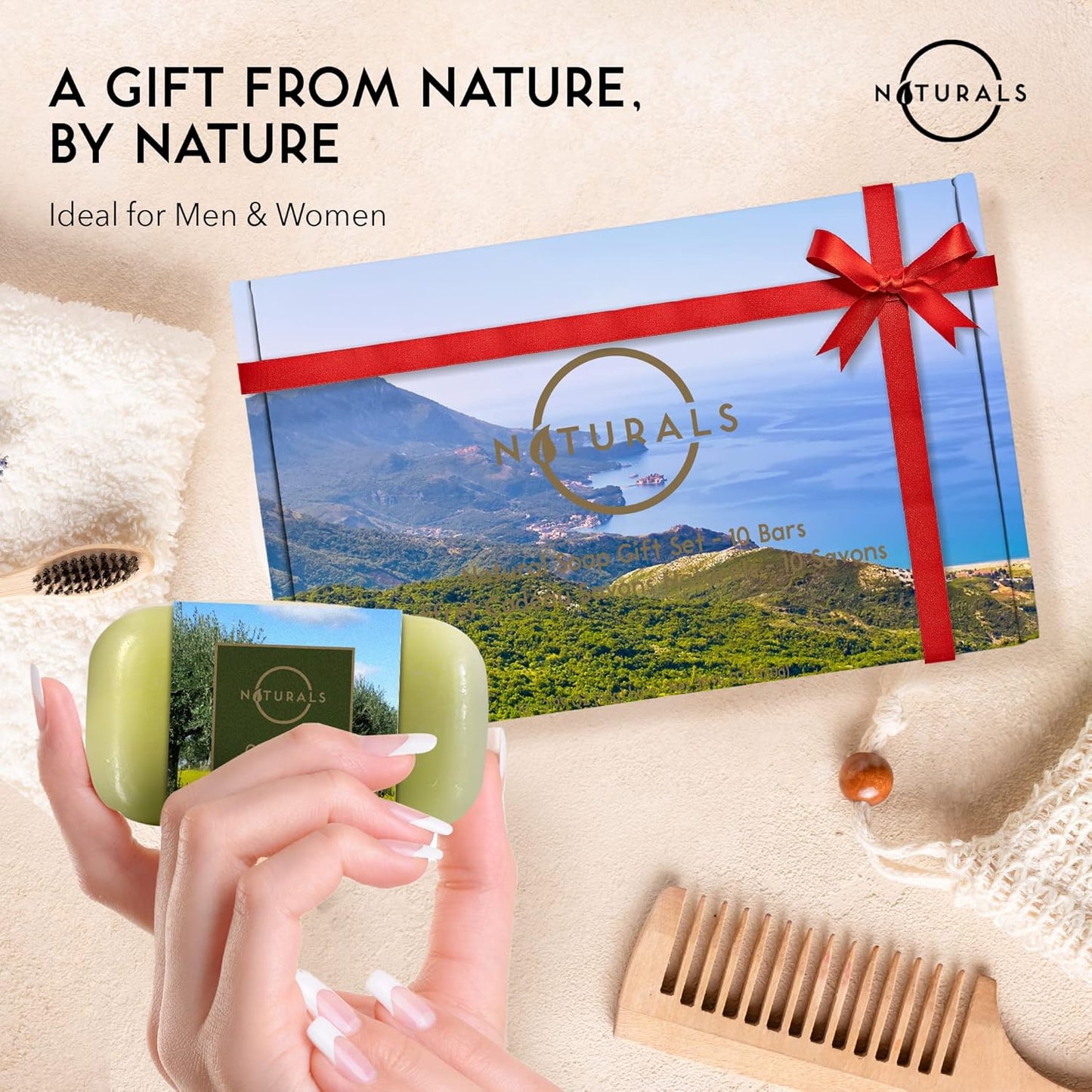 O NATURALS 100% Natural Bar Soap - Gift Set - Organic Ingredients & Essential Oils - Spa Gifts for Women & Men, Body Wash & Face Soap - 10PC Natural Soap Gift Set