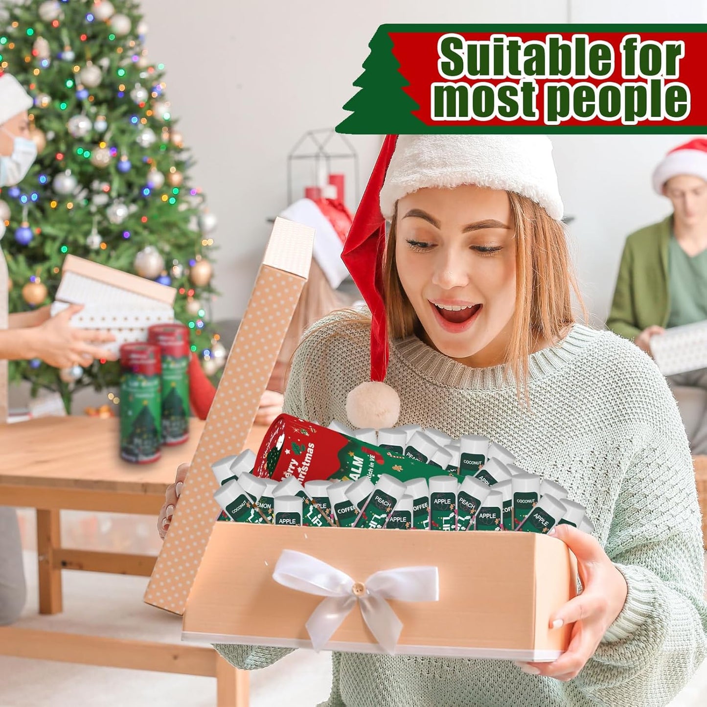 Yopela 76 Pack Christmas Natural Lip Balm Bulk with Vitamin E and Coconut Oil Lip Care Set - Moisturizing, Soothing, and Repairing Dry and Chapped Lips - 19 Flavors - Non-GMO