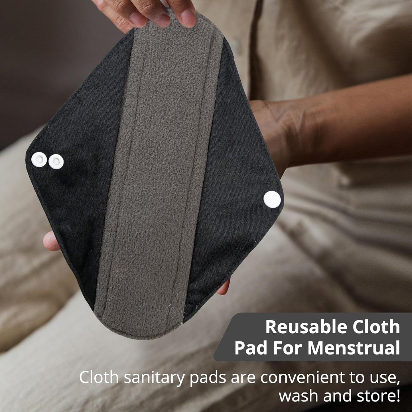 7pcs Set 1 pc Mini Wet Bag +6pcs Absorbent Reusable Sanitary Pads/Washable Cloth Menstrual Pads(Black,M)