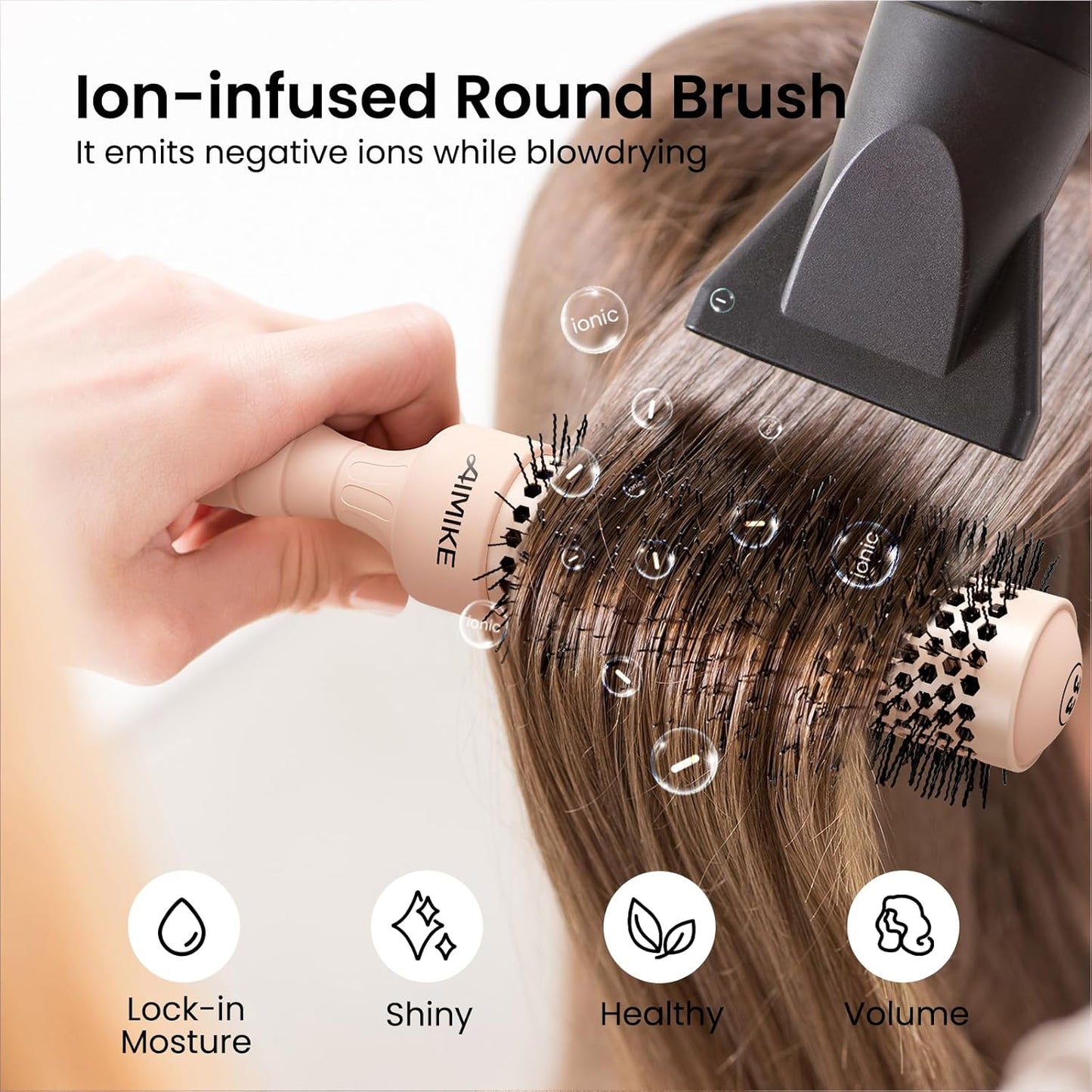 AIMIKE Round Brush for Blow Out, Small Round Hair Brush w/Nano Ion Thermal Ceramic Tech, Professional RoundBrush for Blow Drying & Styling, Maximum Volume and Shine, Barrel 1.3 inch