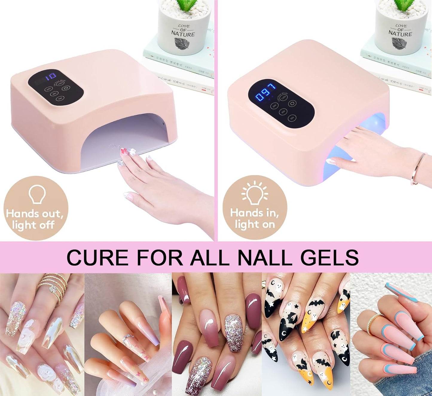 𝐔𝐩𝐠𝐫𝐚𝐝𝐞𝐝 72W Cordless Led Nail Lamp, Rechargeable Nail Dryer, Portable Gel UV Led Nail Light with Metallic Reflector Base, Professional Gel Curing Lamp with 4 Timer Setting for Home and Salon