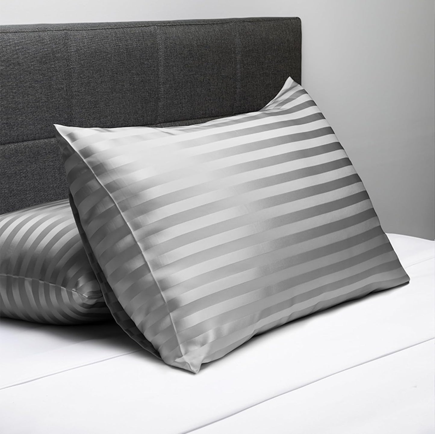Fishers Finery 30mm 100% Pure Mulberry Silk Pillowcase 2 Pack, Quality Tested (Gray Stripe, Standard, 2 Pack)