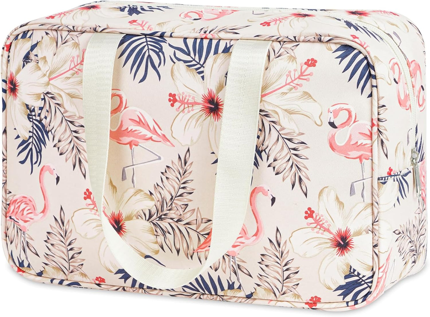 Full Size Toiletry Bag Women Large Cosmetic Bag Travel Makeup Bag Organizer Medicine Bag for Toiletries Essentials Accessories (Large, Beige Flamingo)