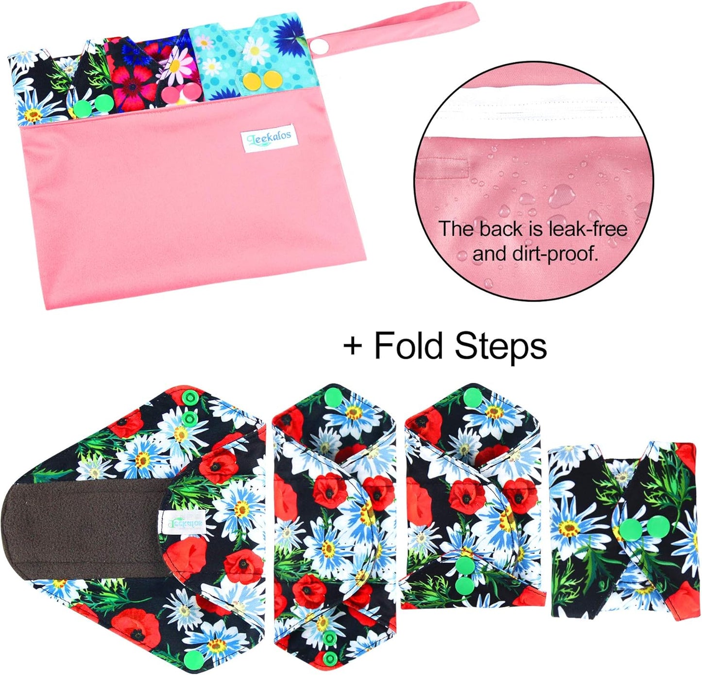 Leekalos Reusable Menstrual Pads - Bamboo Menstrual Cloth Pads | Light Incontinence Pads | Reusable Sanitary Pads - Pack of 6, 1 Cloth Mini Wet Bag