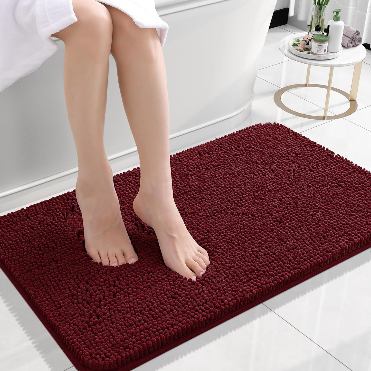 OLANLY Bathroom Rugs 24x16, Extra Soft Absorbent Chenille Bath Rugs, Rubber Backing Quick Dry, Machine Washable Bath Mats for Bathroom Floor, Tub and Shower, Home Decor Accessories, Burgundy