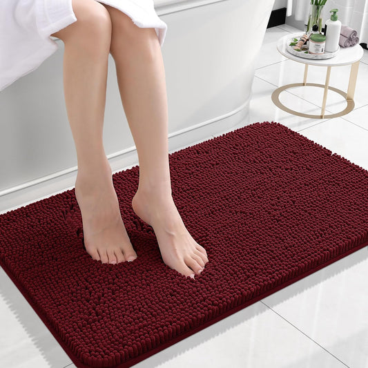OLANLY Bathroom Rugs 24x16, Extra Soft Absorbent Chenille Bath Rugs, Rubber Backing Quick Dry, Machine Washable Bath Mats for Bathroom Floor, Tub and Shower, Home Decor Accessories, Burgundy