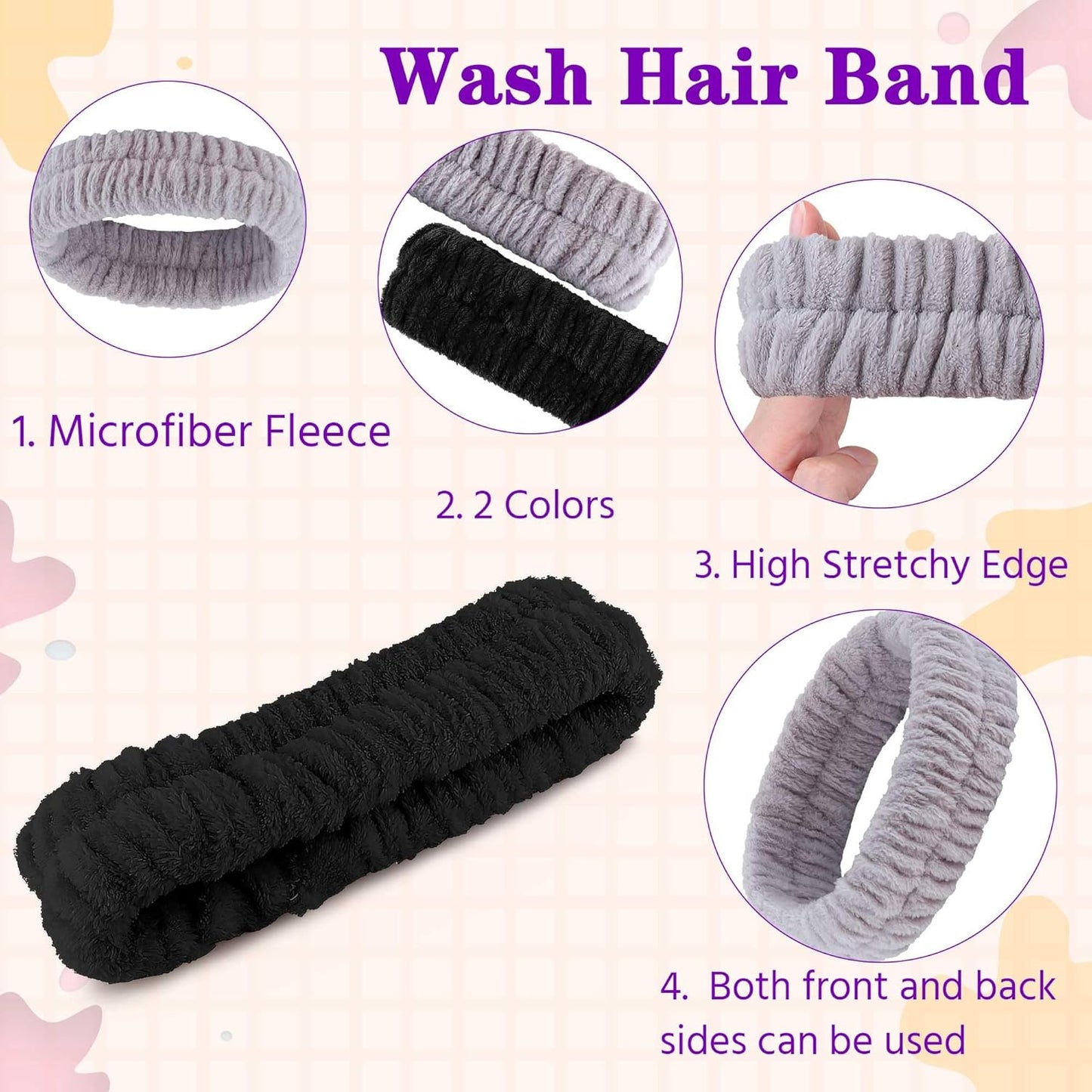 Spa Headband, Makeup Headband for Washing Face,Hair Bands Men,Black and Grey