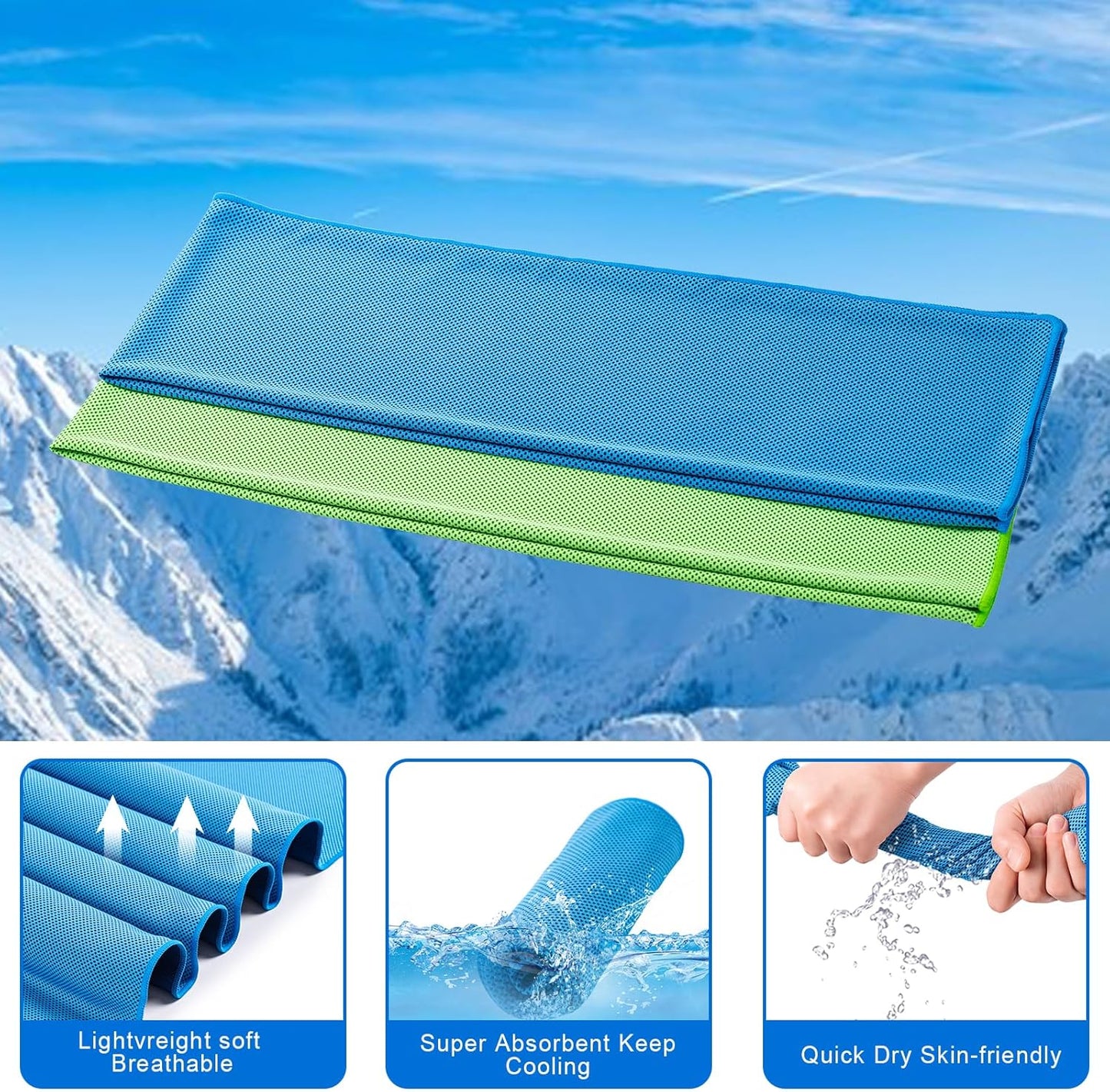 4 Pack Cooling Towel (40"x12"), Soft Breathable Chilly Towel, Ice Towel, Microfiber Towel for Yoga, Sport, Running, Workout,Gym, Camping, Fitness, Workout & More Activities(Multicolor)