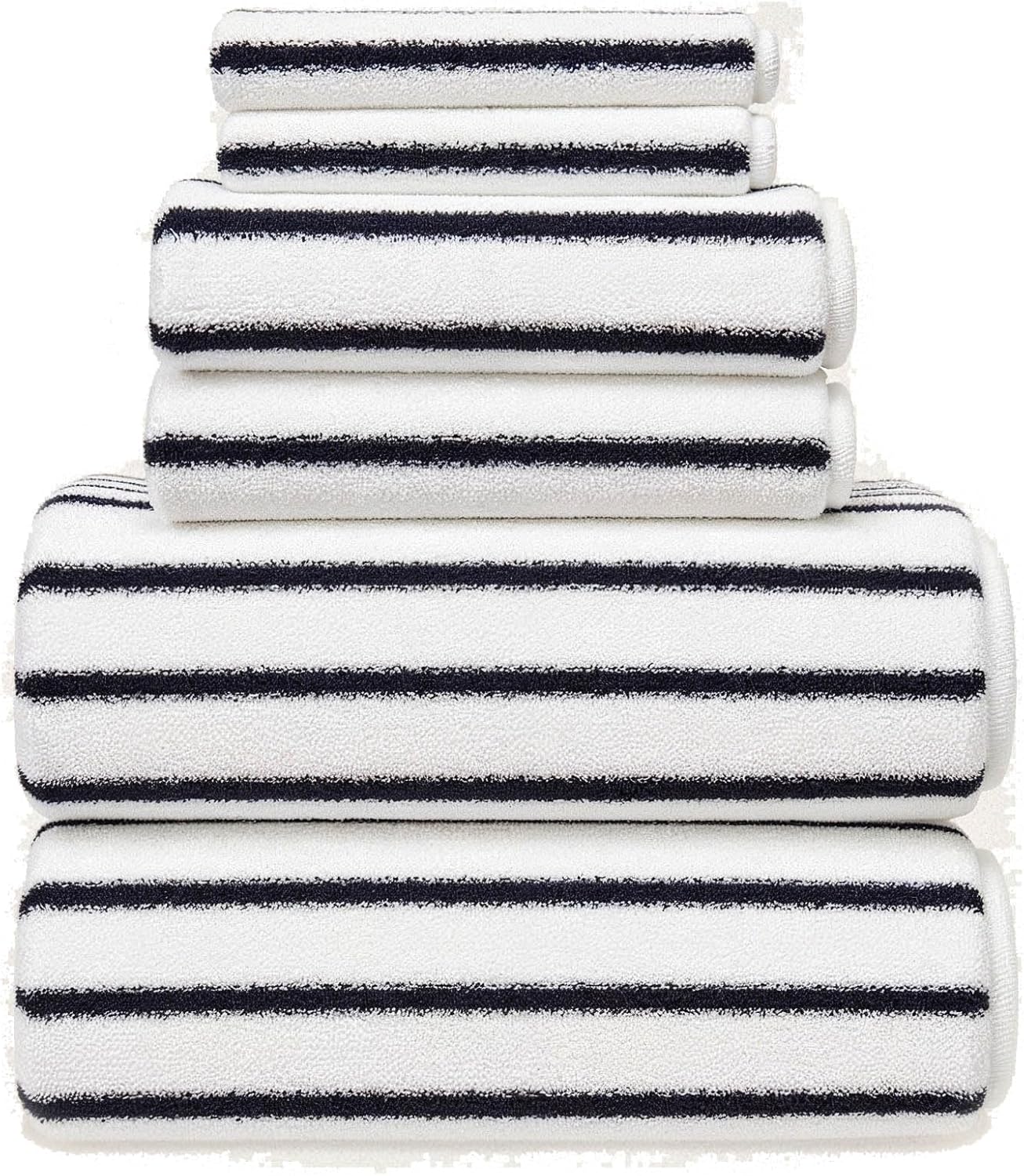 Italic Ultraplush 100% Australian Cotton Standard 6-Piece Set, 2 Bath, 2 Hand, 2 Washcloths, 800GSM Highly Absorbent & Quick-Dry, Resort Grade, Striped (White & Blue)