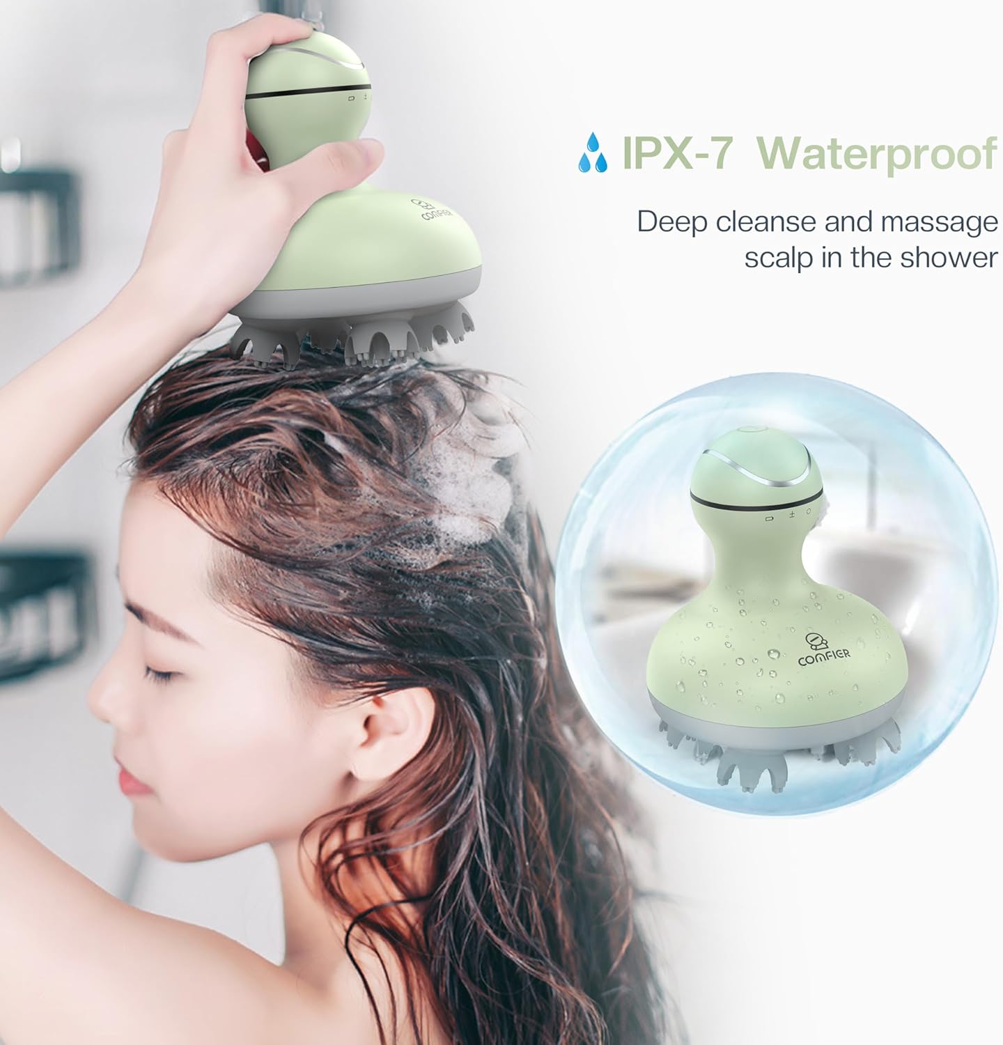 COMFIER Electric Cordless Hair Scalp Massager,Waterproof Head Massager with Mutlti-Modes Vibration,Portable Handheld Head Scratcher for Hair Growth,Full Body Kneading & 84 Massage Nodes