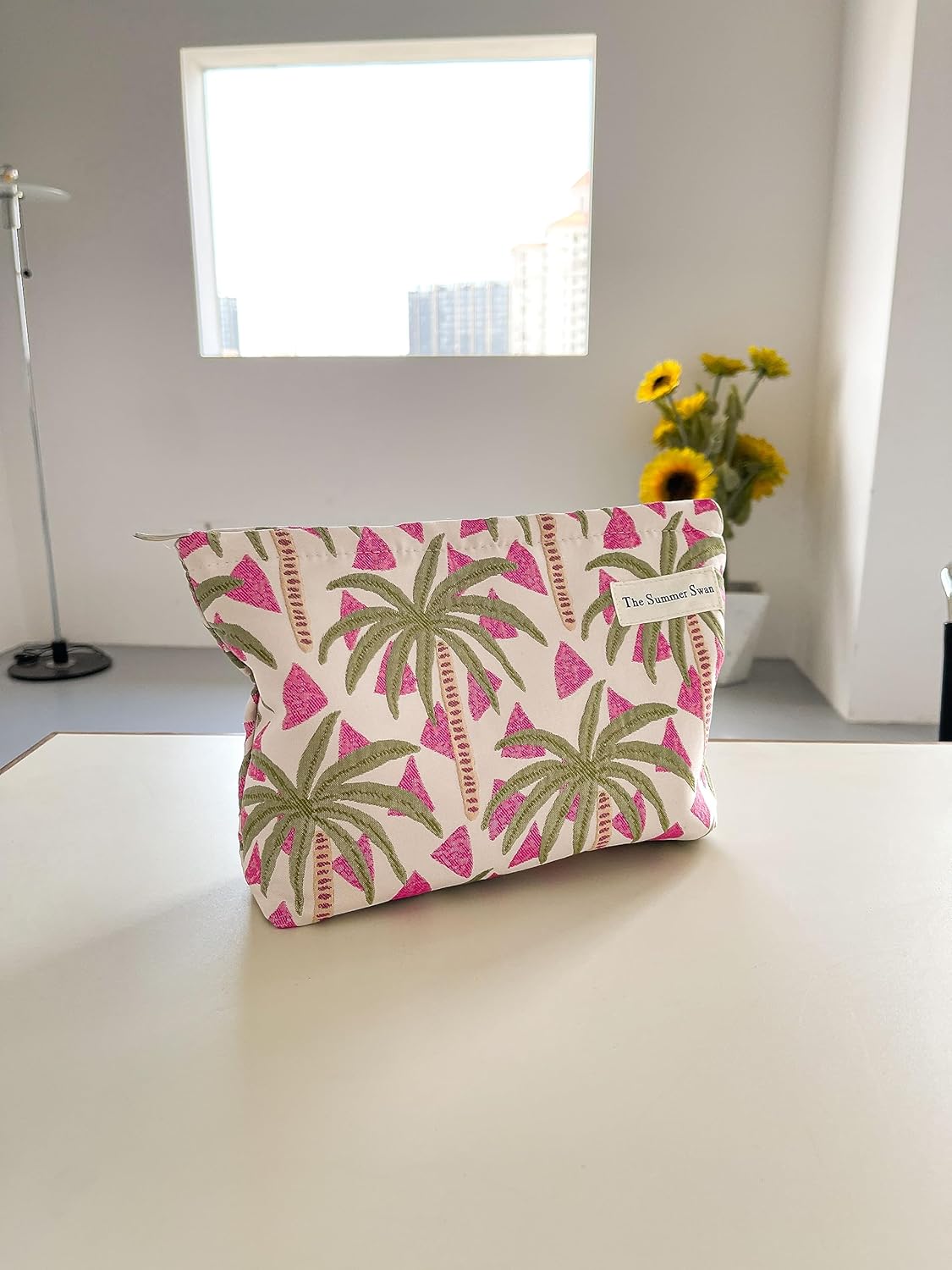 The Summer Swan | Large Aesthetic Makeup Bag | Floral Makeup Bag | Mid-day Clutch | Period Kit Bag | Hygiene Bag | Skincare Bag | Cute Makeup Bag