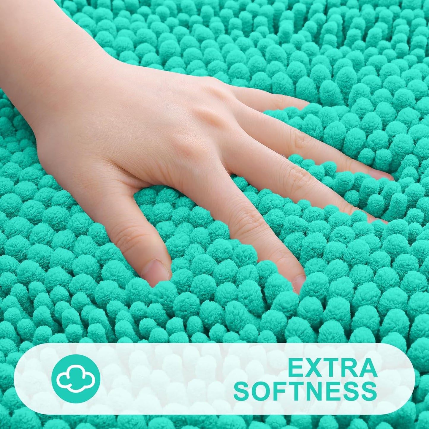 Grandaily Chenille Striped Bathroom Rugs 40x32, Extra Thick and Absorbent Bath Mats, Non-Slip Soft Plush Shaggy Shower Carpet, Machine Wash Dry, Bath Rug for Bathroom, Teal