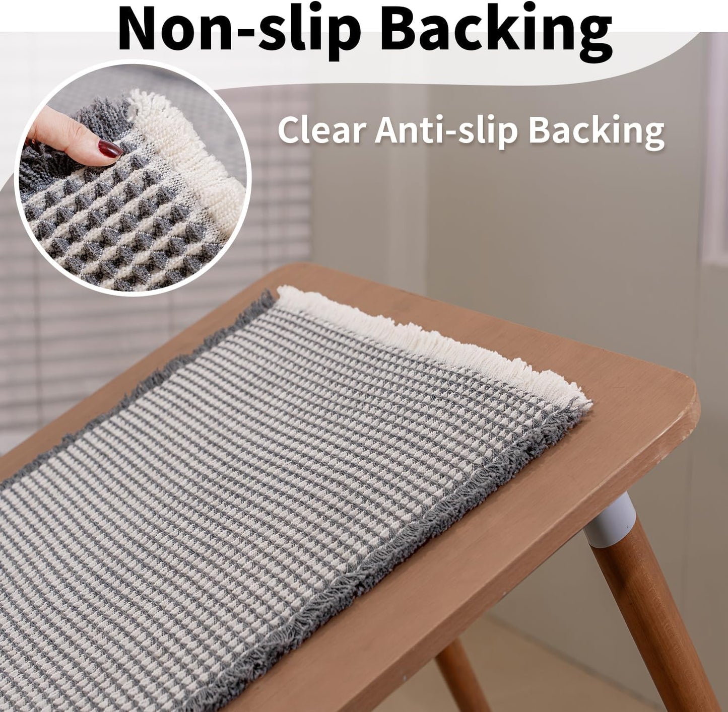 Waffle Bath Mat - Boho Bathroom Rugs Non Slip Washable, Super Absorbent & Quick Dry, Soft Bath Mat Farmhouse Bathroom Decor, 24'' x 36'', Dark Grey and White