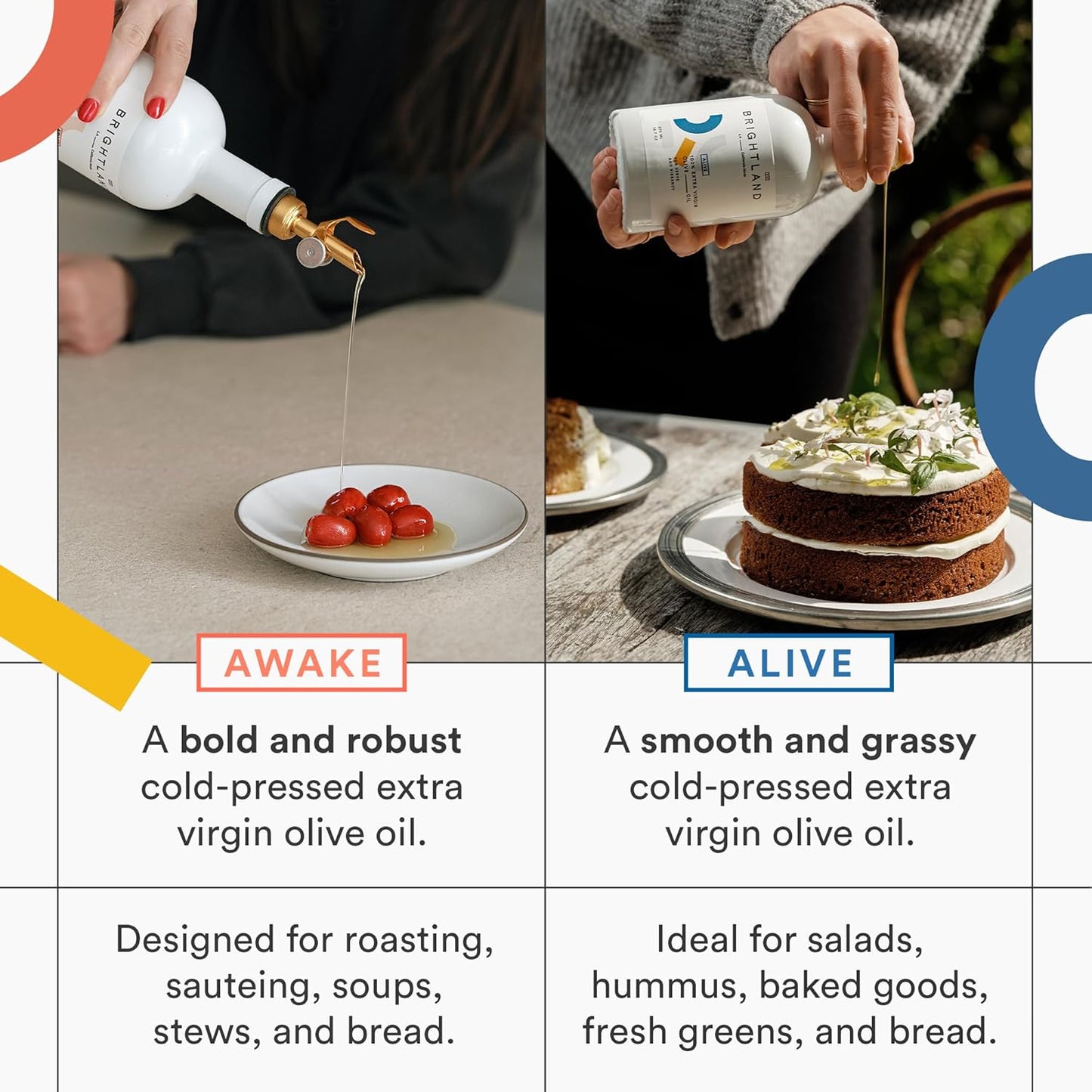 Brightland California Olive Oil Extra Virgin, The Duo – First Cold-Pressed Olive Oil Made with Early-Harvest Olives – Polyphenol Rich & Artfully Crafted - 12.7fl oz Bottles (Pack of 2)