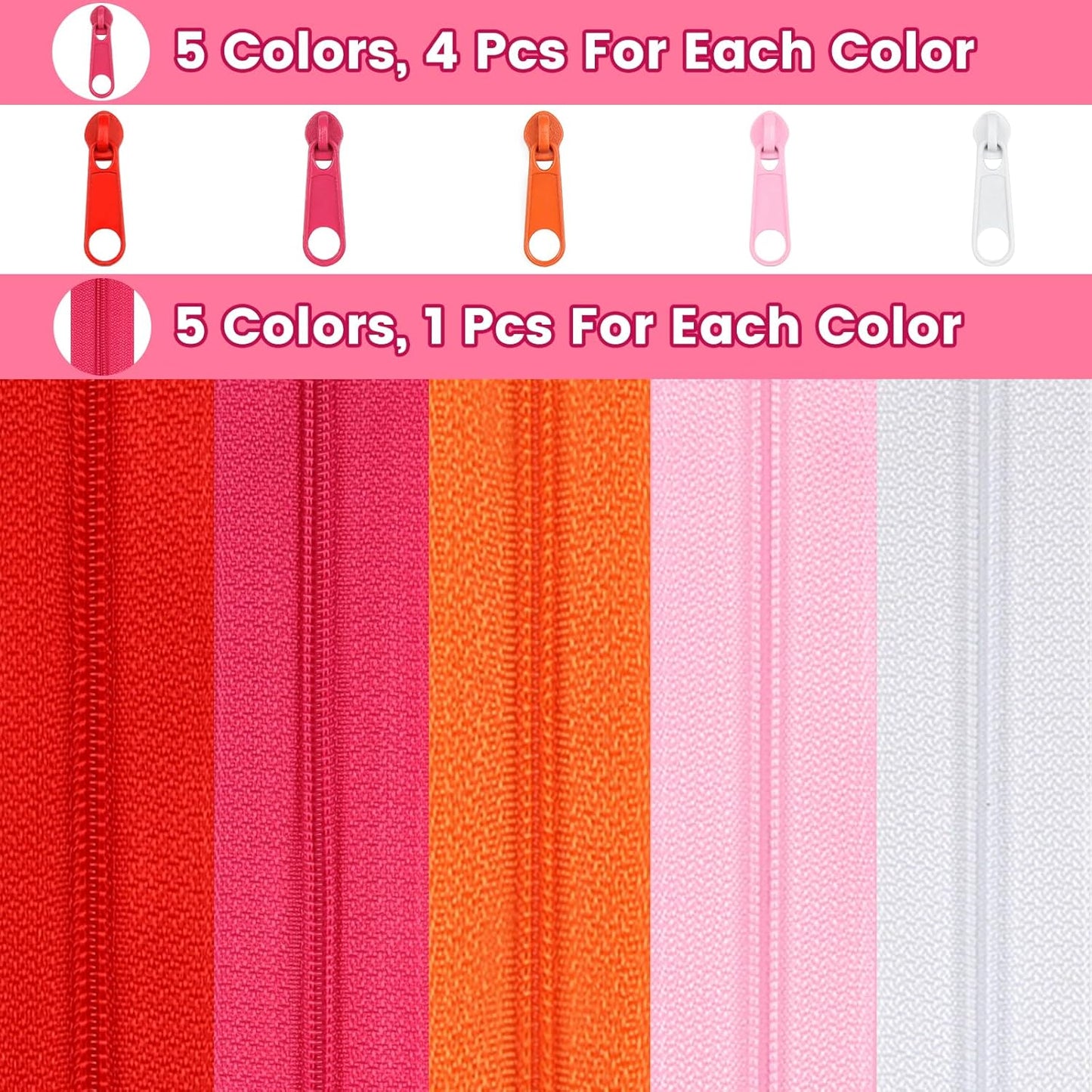 DOITEM Zipper Tape 3 mm Nylon Endless Zipper Set with Slider - 5 Colors