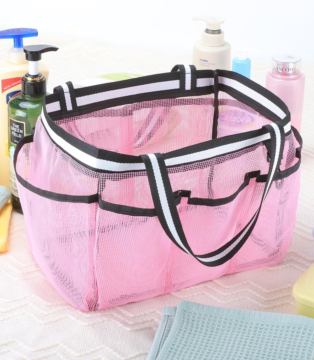 XL Mesh Shower Caddy Portable Shower Bag for College Dorm Camping Travel Gym(Pink)
