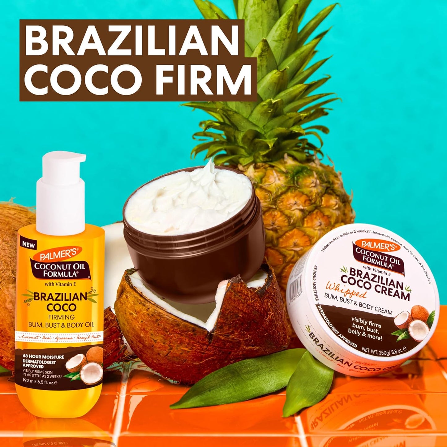 Palmer's Coconut Oil Formula Brazilian Coco Firming Body Oil with Vitamin E, 6.5 Fl Oz, Helps with Skin Tightening & Firming of Bum, Bust & Belly, Provides 48Hr Moisture, Dermatologist Approved