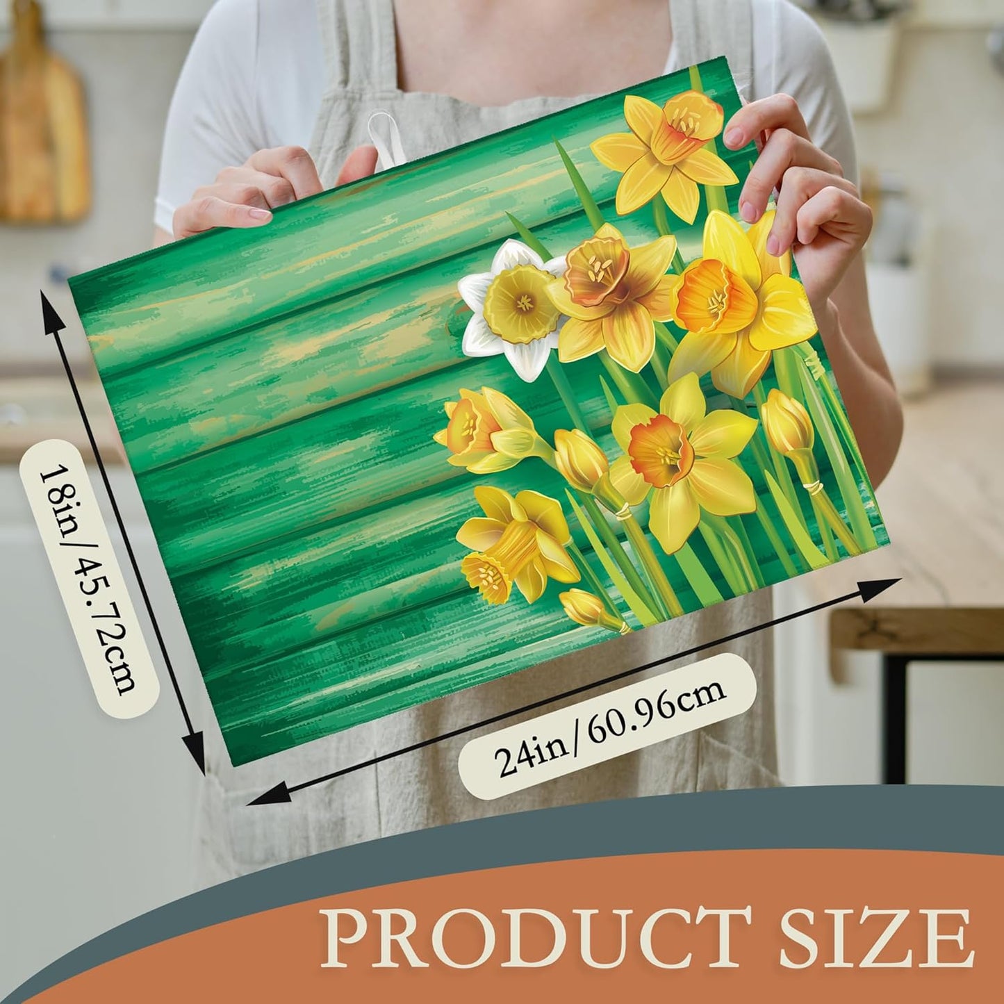 Yellow Daffodils Flowers Dish Drying Rack Mats Decor, Dish Pad Drying Mat Kitchen Counter 18x24 Inch Absorbent Reversible Microfiber for Coffee Bar Sink Countertop