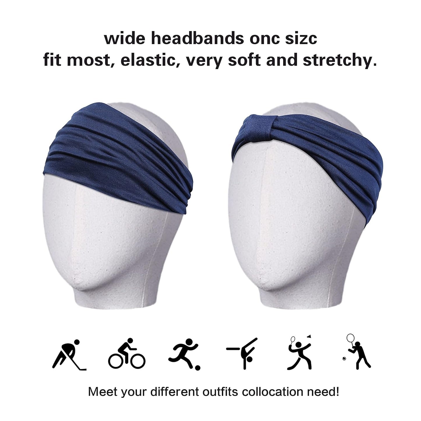 GiLi 6 Pack Wide Headbands for Women Non Slip Soft Elastic Hair Bands Yoga Running Sports Workout Gym Head Wraps, Knotted Cotton Cloth African Turbans Bandana (with 6 Pcs Hair Ties)