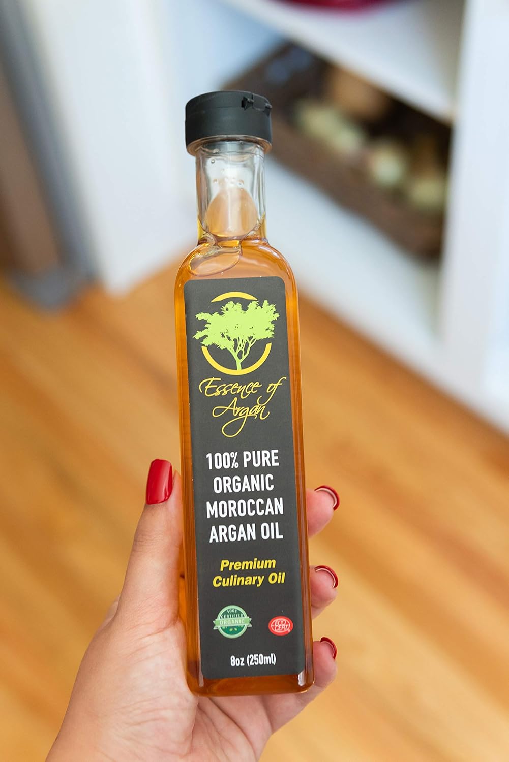 Essence of Argan Organic Moroccan Argan Oil for Cooking 8 Ounces - USDA Approved, Eco-Certified Organic Argan Oil with Rich Nutrients - Premium Culinary Oil & Keto Dressing with Toasted Nutty Flavor