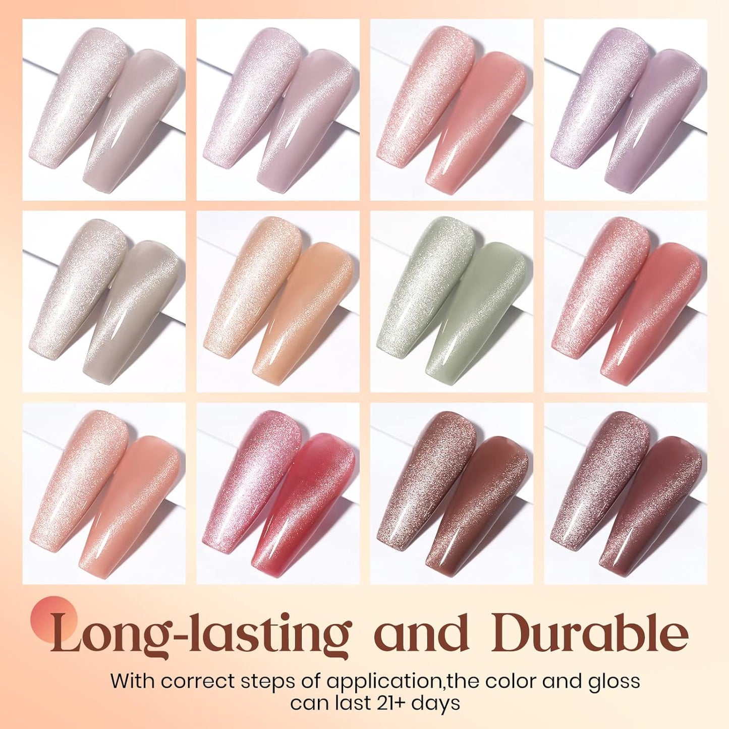 MIZHSE Cat Eye Gel Nail Polish, 12 Basic Colors Collection Glitter Magnetic Gel Polish Polish, Sparkle Shimmery Nude Pink Brown Soak Off Nail Art Manicure Kit Gift for Ladies