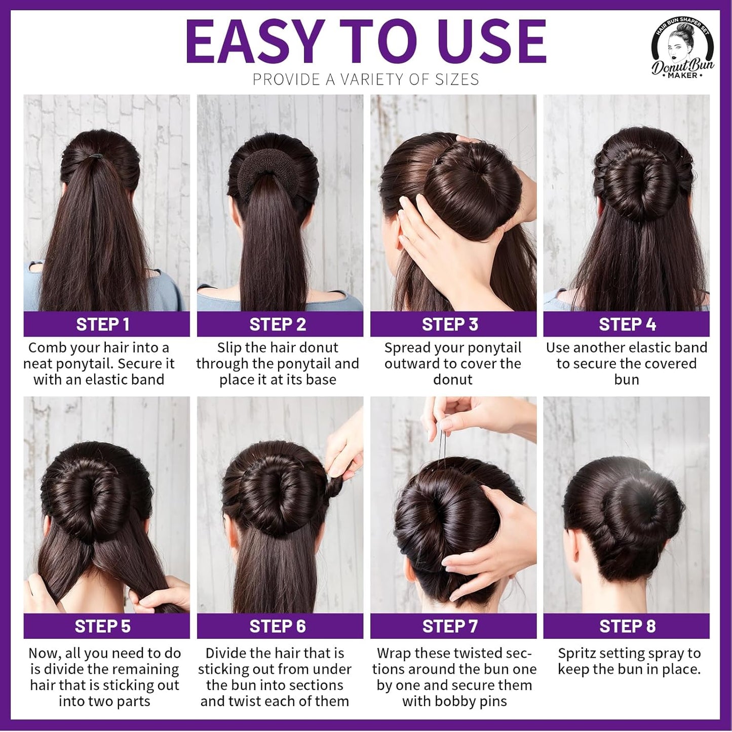 Teenitor Hair Bun Maker for Kids Girls - Hair Donuts, Ballet Bun in 4 Sizes, Light Brown