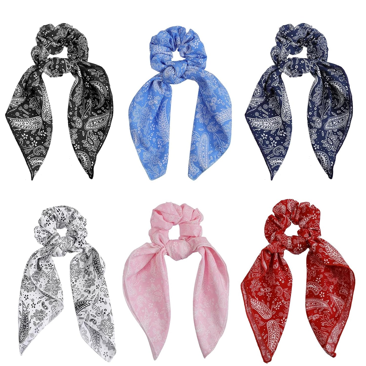 Hair Scrunchie Scarf Bow Scrunchies Chiffon Bandana Scrunchies for Women Girls, 6PCS , 2 in 1 Design, No Hurt, Various Occasions