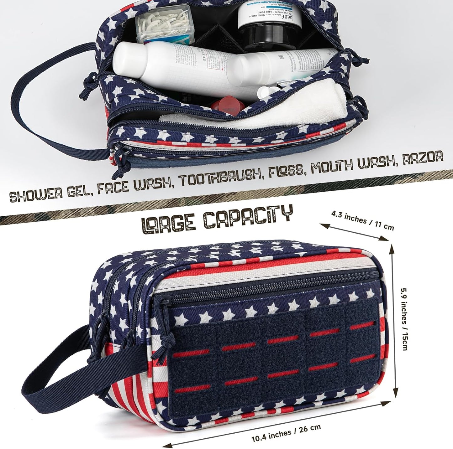 QT&QY Tactical Toiletry Bag For Men Hygiene Bag EDC Military Tool Molle Pouches Small Dopp Kit Mens Shaving Kit Travel shower Bags Star-Spangled