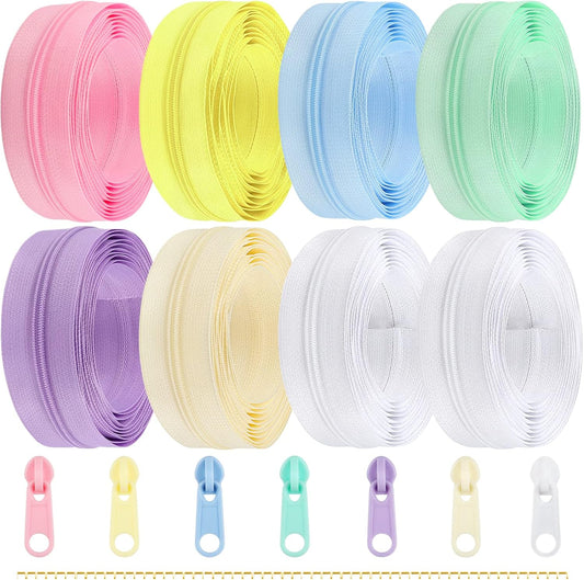 Zippers by The Yard for Sewing, DOITEM 2.8 mm Zippers 22.4 m Nylon Endless Zip Set with Slider and Zip for Sewing and Crafts – 7 Colors