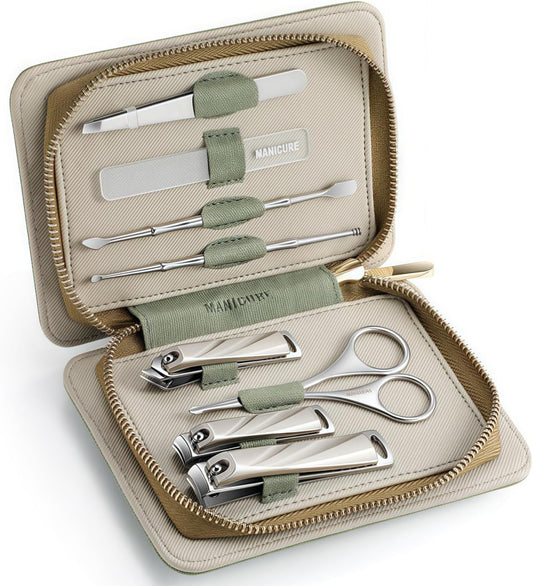 8-Piece Manicure Pedicure Set-Stainless Steel Nail Clippers Toenail Fingernail Cutters with Travel Case Complete Grooming Kit (Green)
