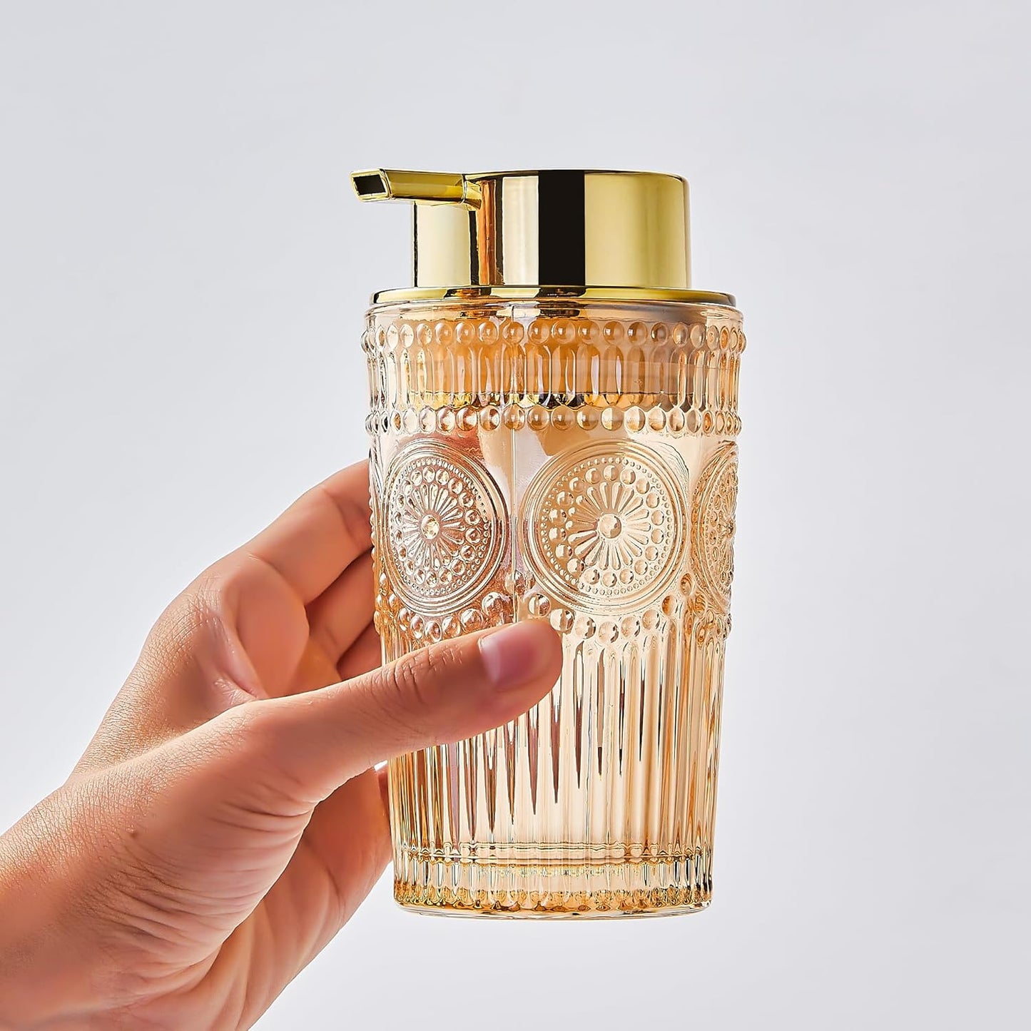 Foaming Hand Soap Dispenser, Glass Foam Soap Holder, Refillable Lotion Dispenser (L-Gold-Foaming)