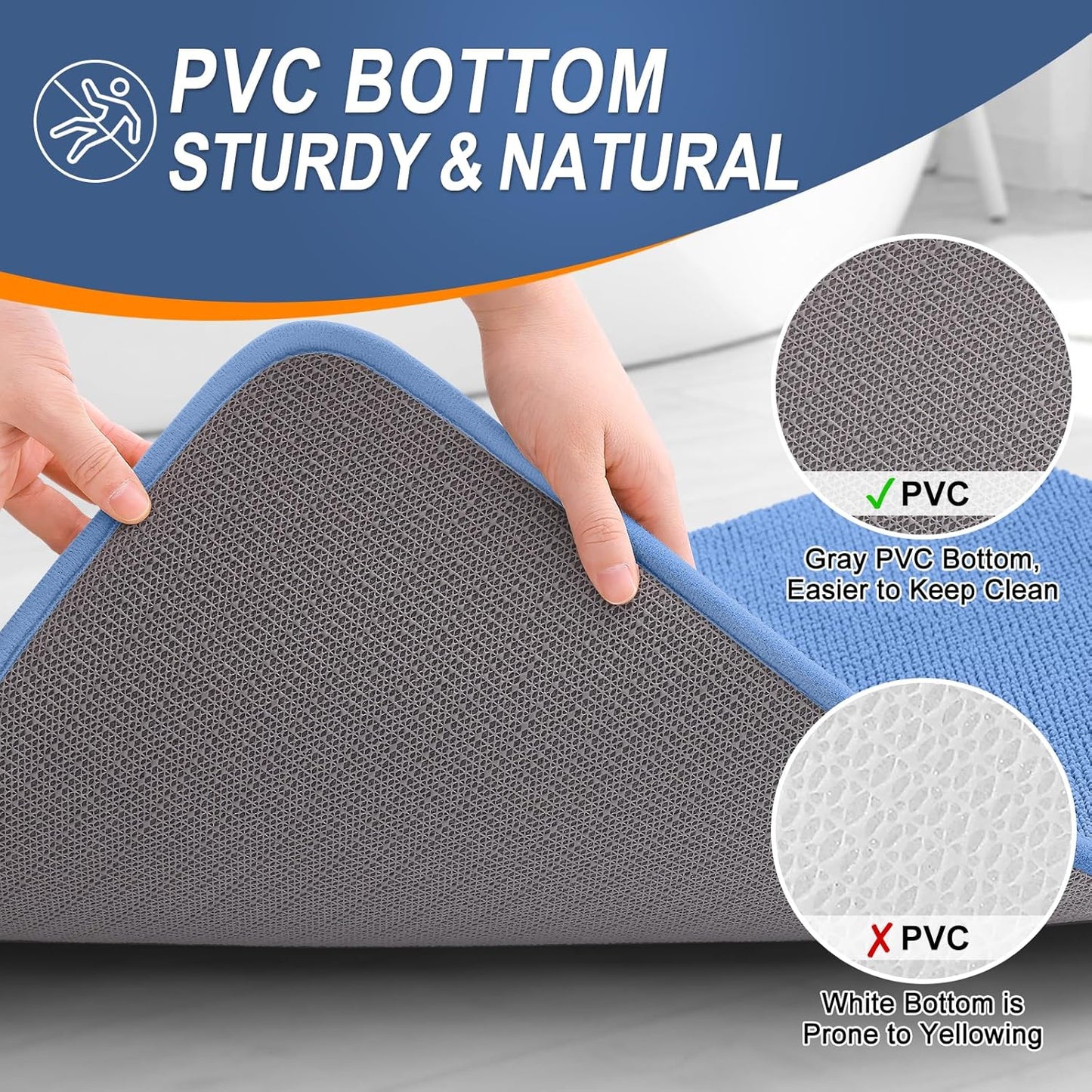 OLANLY Thick Memory Foam Bath Mat Rug 44x24, Extra Soft Absorbent Bathroom Rug, Quick Dry Bath Mat, Non-Slip, Machine Washable Carpet for Floor, Tub and Shower, Home Decor Accessories, Cornflower Blue