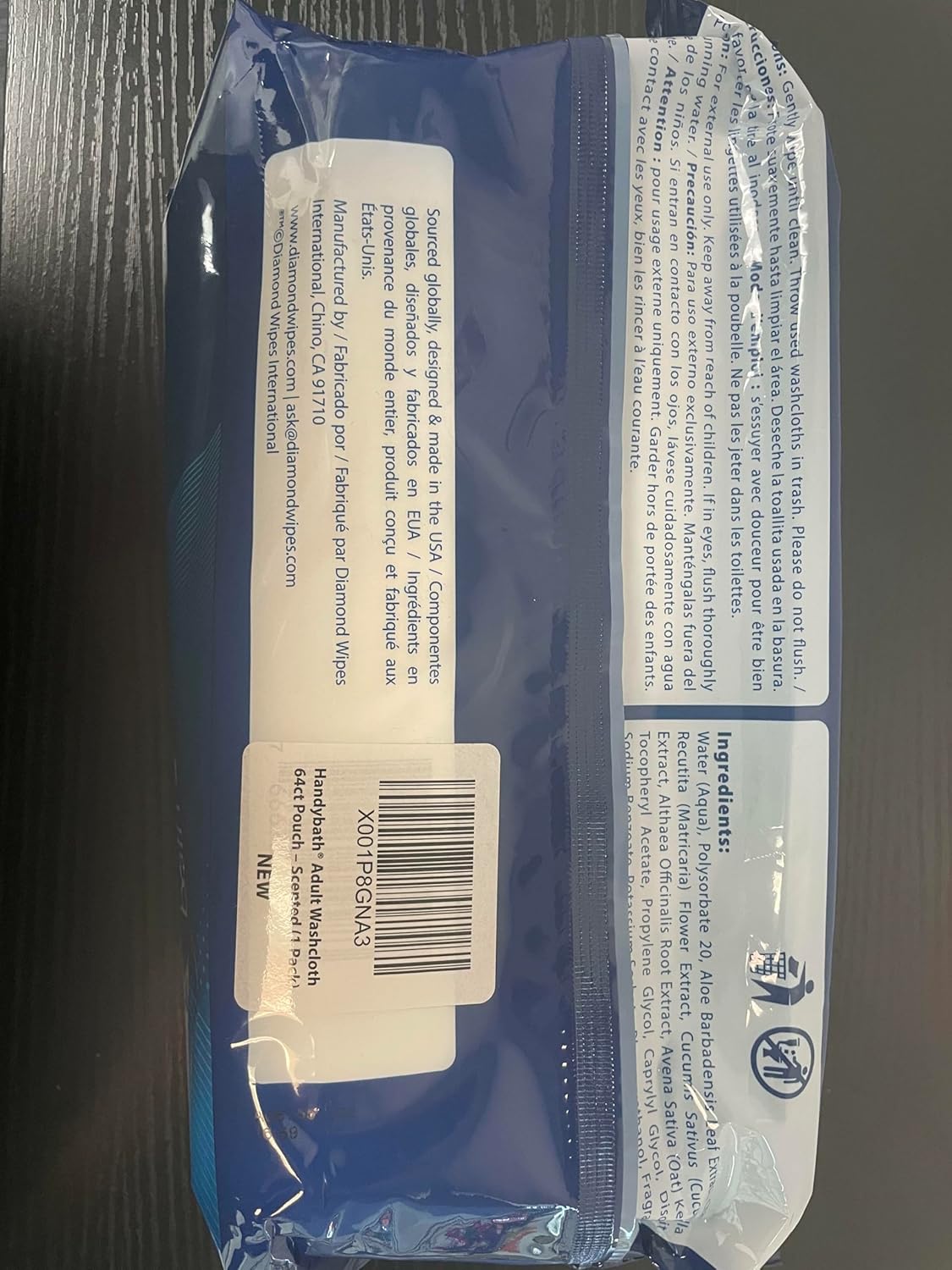 Handybath Adult Washcloths Scented, Extra Large Cleaning Wipes with Aloe Vera & Chamomile, 64 Wipes - Senior Care, Outdoor Activities, Travel Essentials