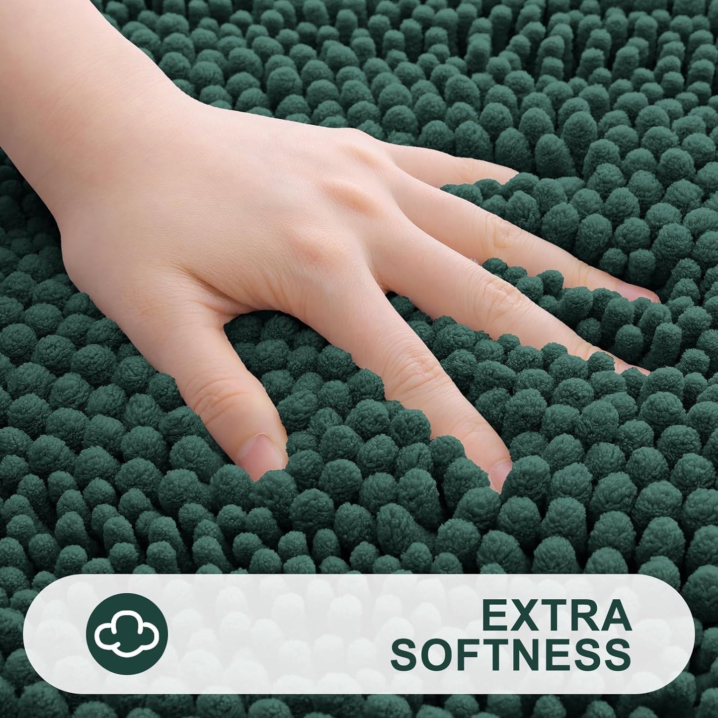 Grandaily Chenille Striped Bathroom Rugs 30x20, Extra Thick and Absorbent Bath Mats, Non-Slip Soft Plush Shaggy Shower Carpet, Machine Wash Dry, Bath Rug for Bathroom, (Medium, Blackish Green)