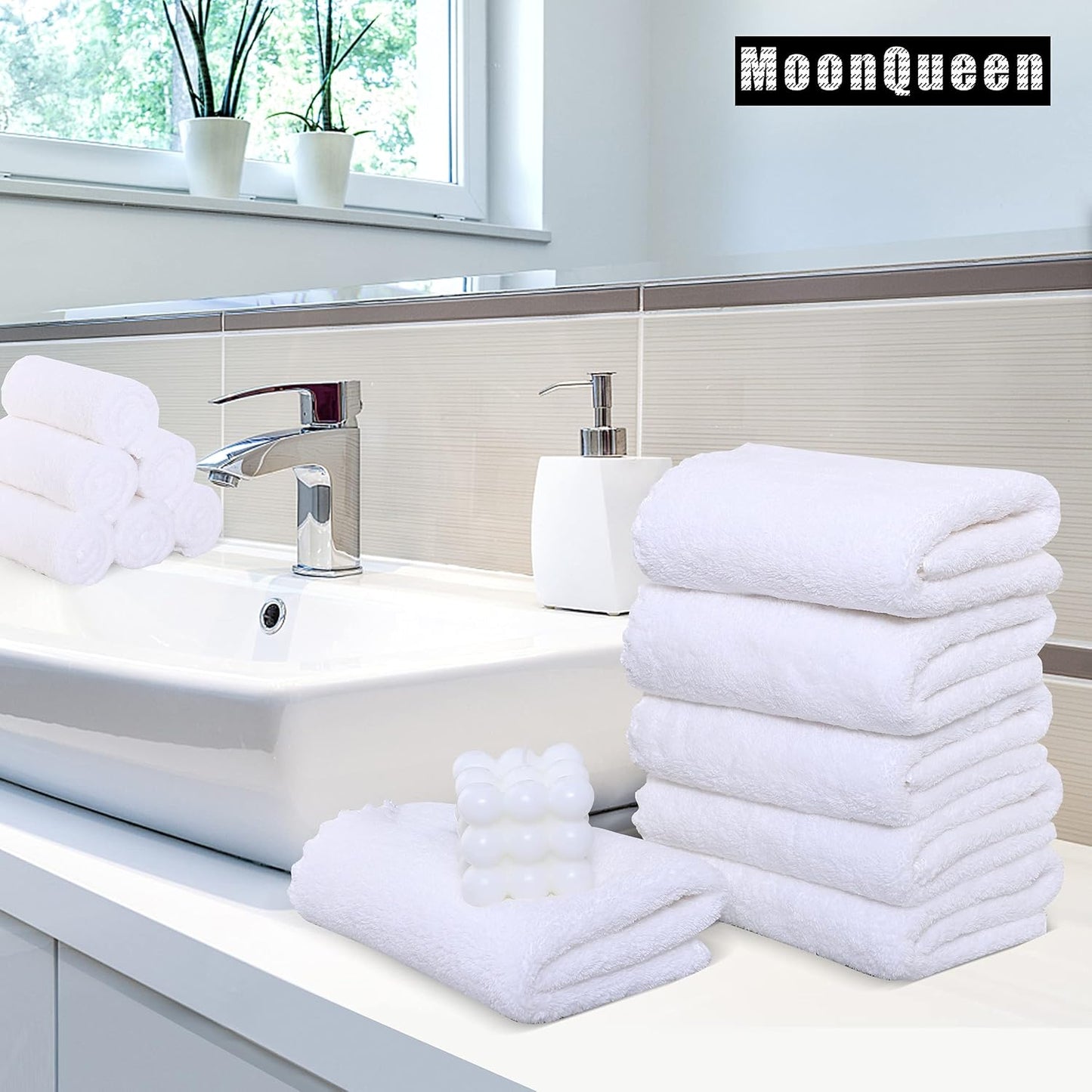 MOONQUEEN 18 Pack Premium Hand Towels - Quick Drying - Microfiber Coral Velvet Highly Absorbent Towels - Multipurpose Use as Hotel, Bathroom, Shower, Spa, Hand Towel 16 x 28 inches (White)