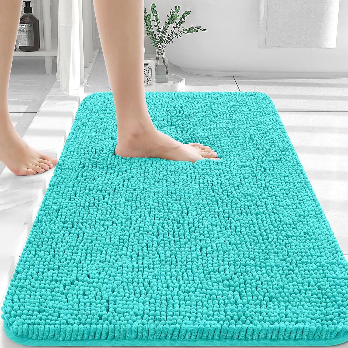 OLANLY Bathroom Rugs 30x20, Extra Soft Absorbent Chenille Bath Rugs, Rubber Backing Quick Dry, Machine Washable Bath Mats for Bathroom Floor, Tub and Shower, Home Decor Accessories, Teal