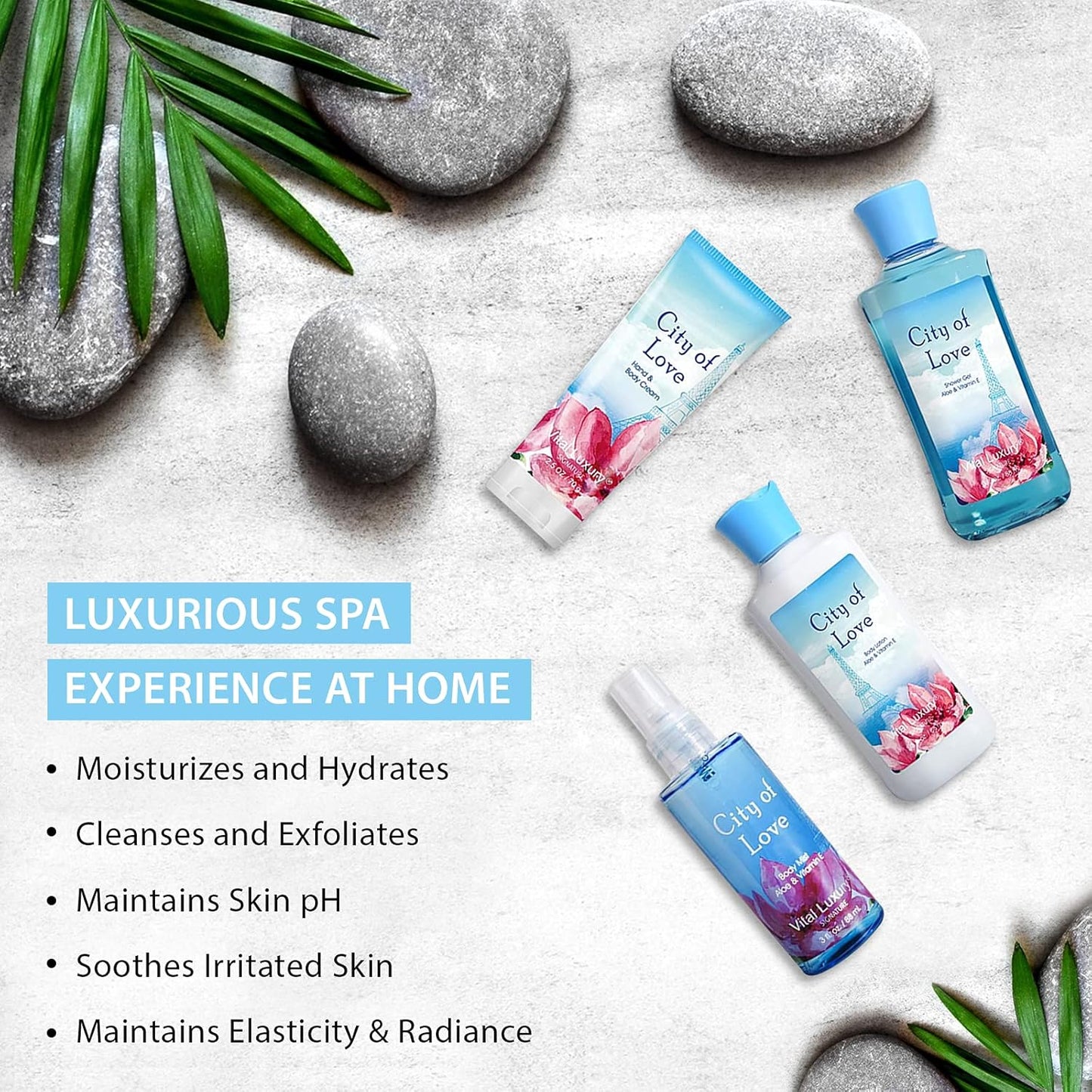 Bath & Body Kit, 3 Fl Oz, Ideal Skincare Gift Home Spa Set, Includes Body Lotion, Shower Gel, Body Cream, and Fragrance Mist, Birthday Mother's Valentine's Day Gifts(City of Love)