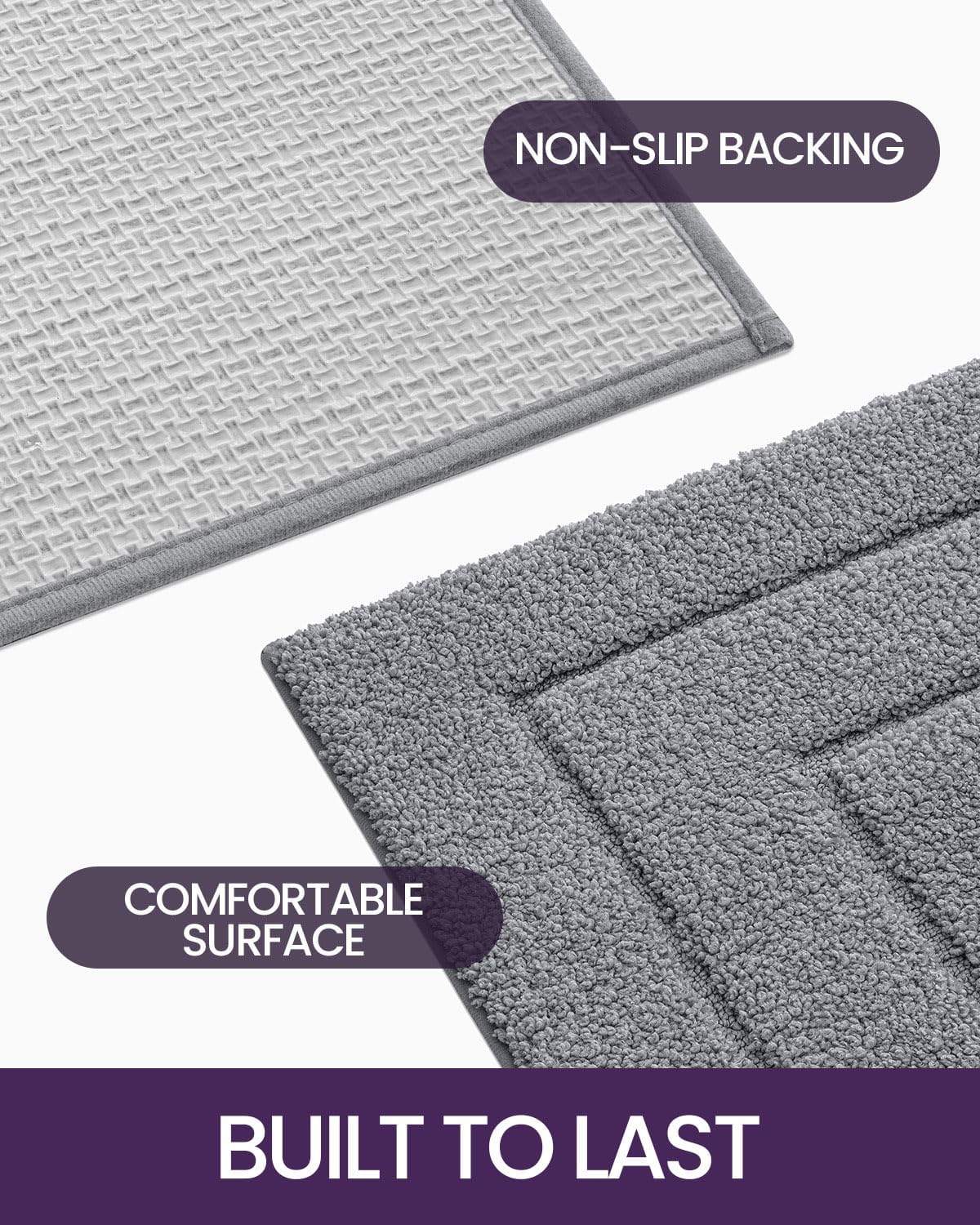 DEXI Bathroom Rug 36x24, Non Slip Washable Bath Mat for Shower Floor, Absorbent Soft Bathmat with Rubber Backing, Quick Dry Microfiber Carpet, Grey