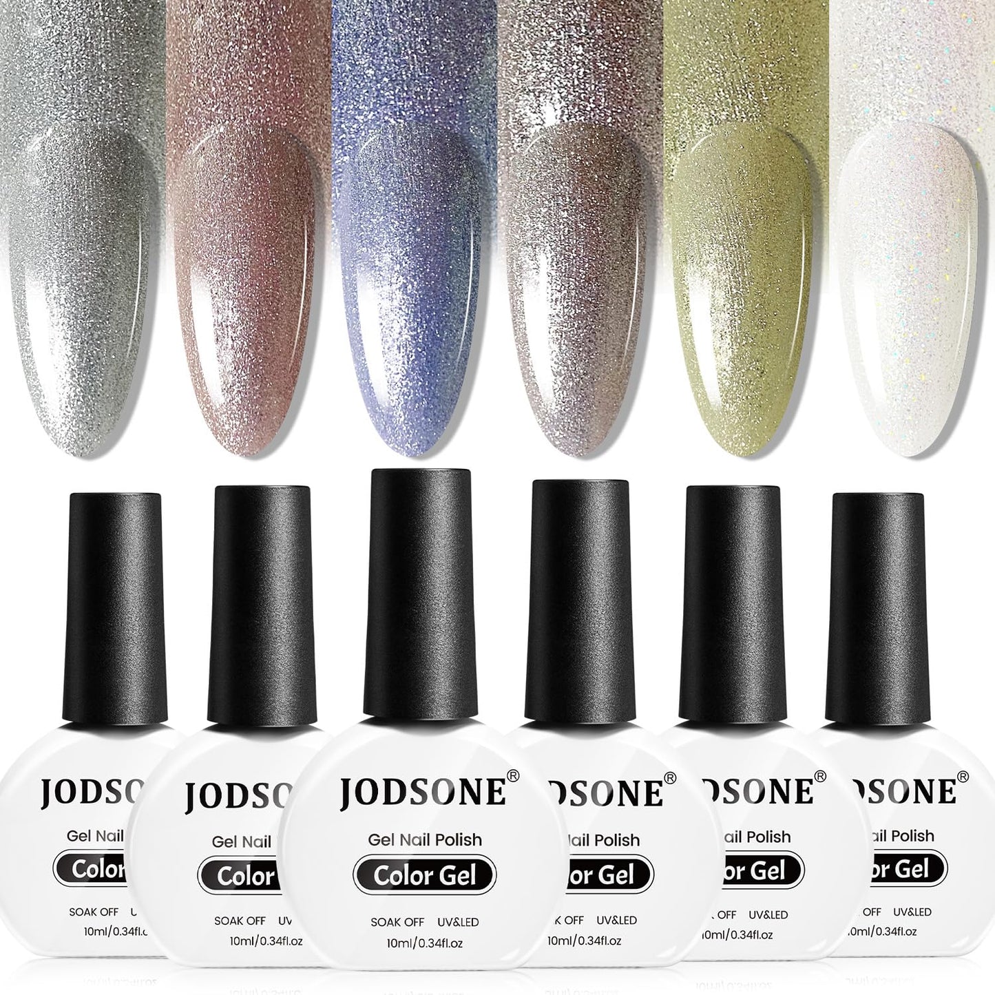 JODSONE 10ml Glitter Gel Nail Polish Set 6 Color Glitter Effect gel polish All Seasons Neutral Soak off LED Lamp Gel Manicure Set for Nail Art