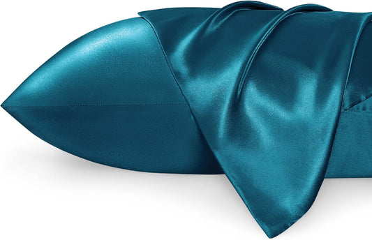Bedsure Satin Pillowcases, Similar to Silk Pillow Cases Queen Size Set of 2, Pillow Case for Sleeping Women with Envelope Closure, Gifts for Women Men, Teal, 20x30 Inches, 2pcs