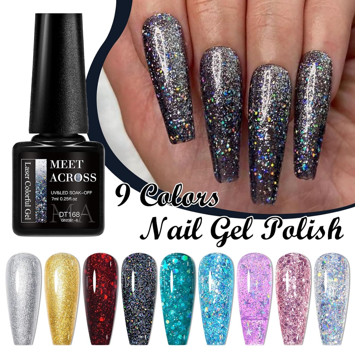 MEET ACROSS 9 Colors Gel Nail Polish + 3PCS Function Gel Nail Polish Kit,Fashion Nail Art Set Design Gifts for Women Manicure Salon (SET12, 12pcs)