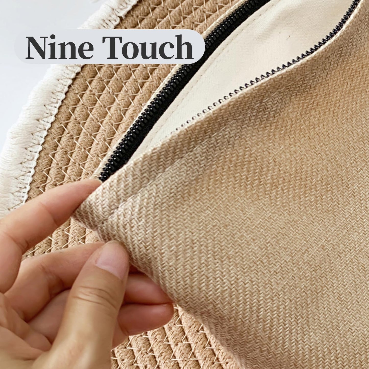 Bohemian Makeup Bag, Jute Cosmetic Bag, Large Zipper Pouch(10.6" * 7.1" * 2.8"), Solid Color Make Up Bag for Women, Perfect for Storing Makeup and Accessories, Makeup Bag for Daily Use Travel Gifting