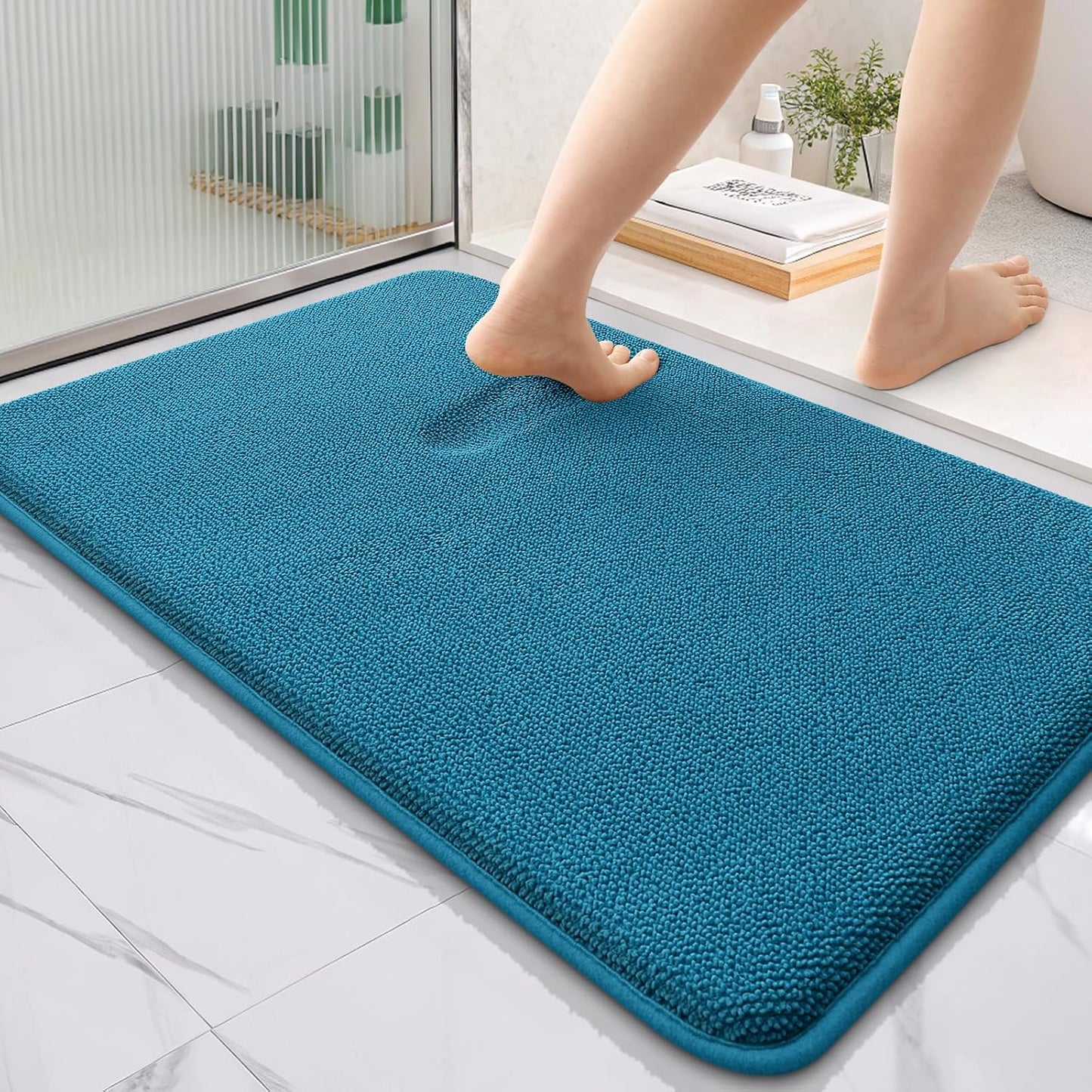OLANLY Thick Memory Foam Bath Mat Rug 36x24, Extra Soft Absorbent Bathroom Rug, Quick Dry Bath Mat, Non-Slip, Machine Washable Carpet for Bathroom, Tub and Shower, Home Decor Accessories, Peacock Blue